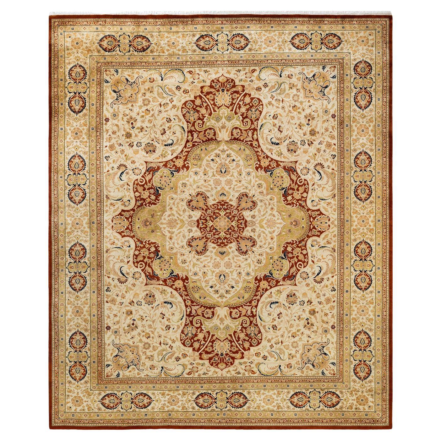 One-of-a-Kind Hand Made Traditional Mogul Orange Area Rug