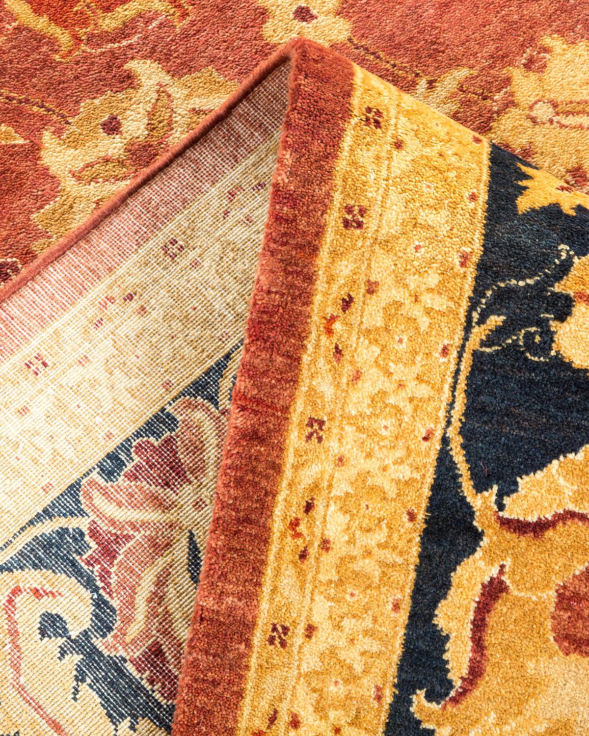 Pakistani One-of-a-Kind Hand Made Traditional Mogul Orange Area Rug For Sale