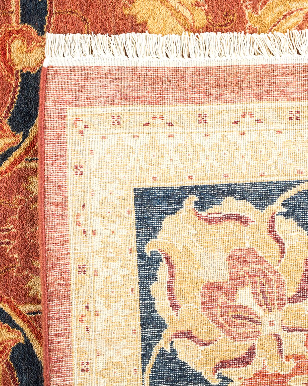 Hand-Knotted One-of-a-Kind Hand Made Traditional Mogul Orange Area Rug For Sale