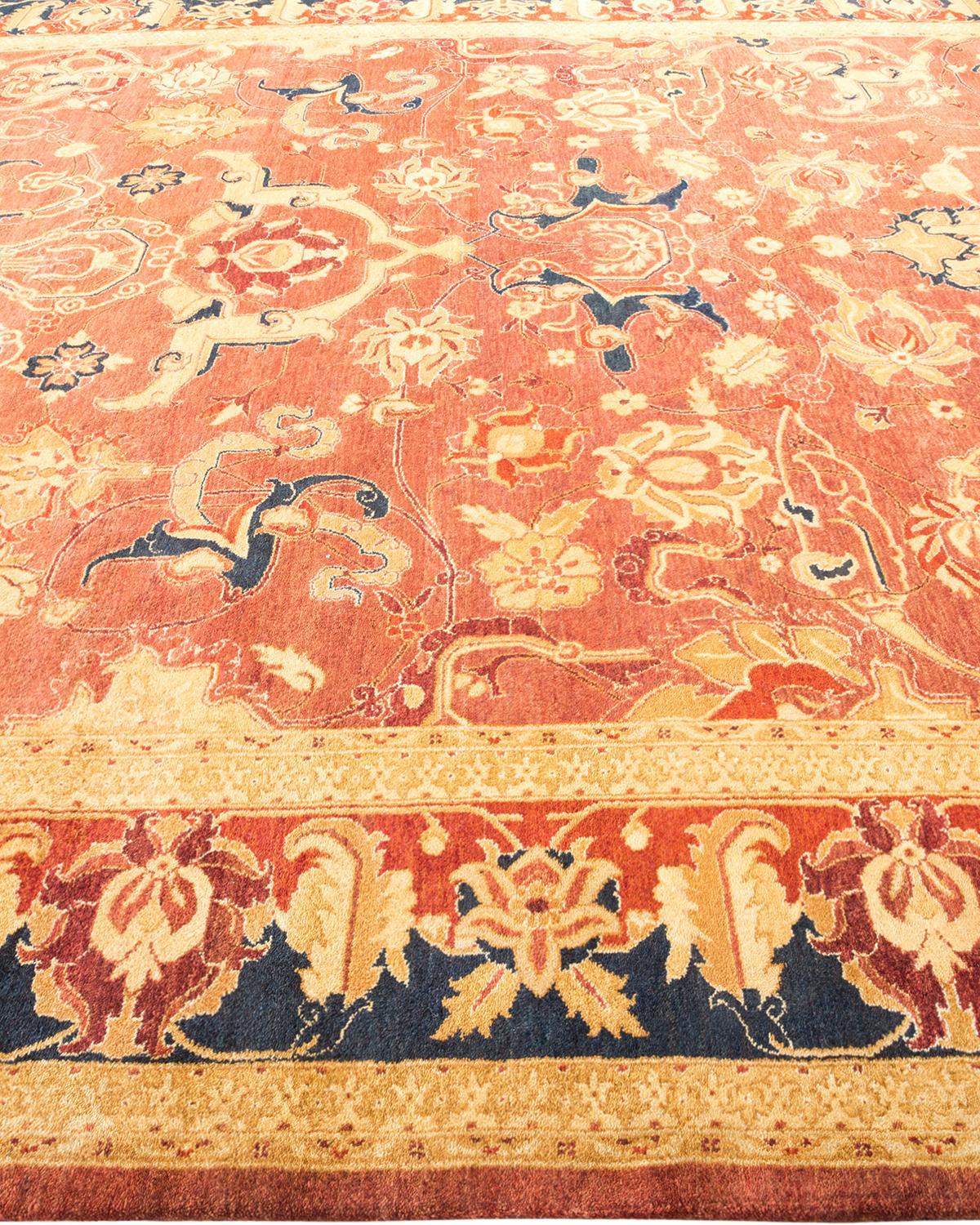 One-of-a-Kind Hand Made Traditional Mogul Orange Area Rug In New Condition For Sale In Norwalk, CT