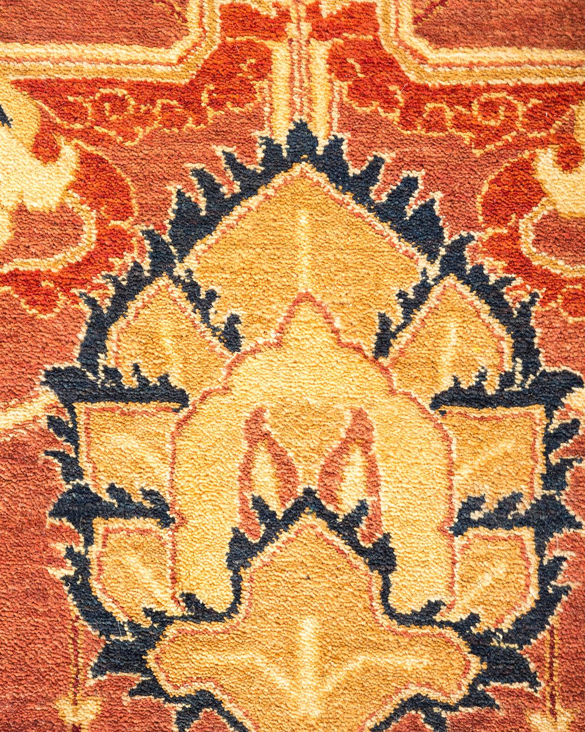 Contemporary One-of-a-Kind Hand Made Traditional Mogul Orange Area Rug For Sale