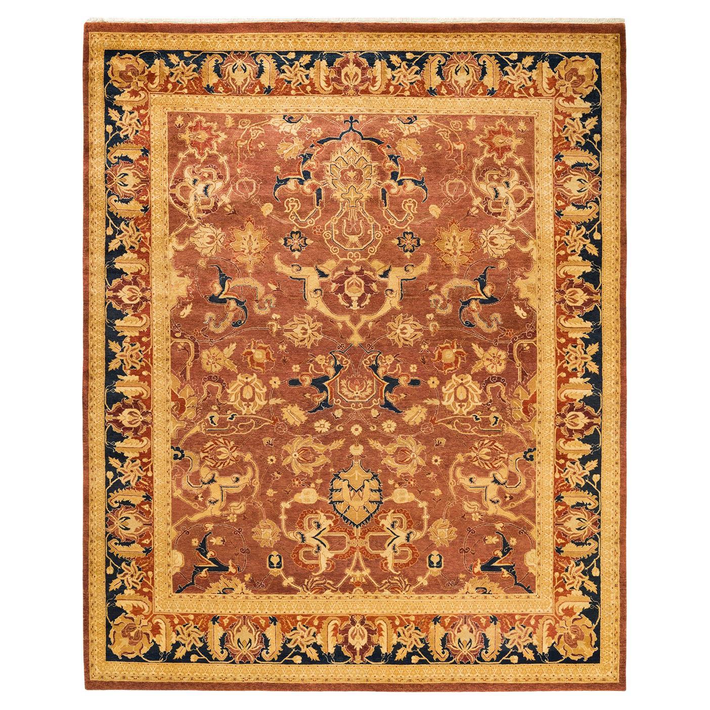 One-of-a-Kind Hand Made Traditional Mogul Orange Area Rug For Sale