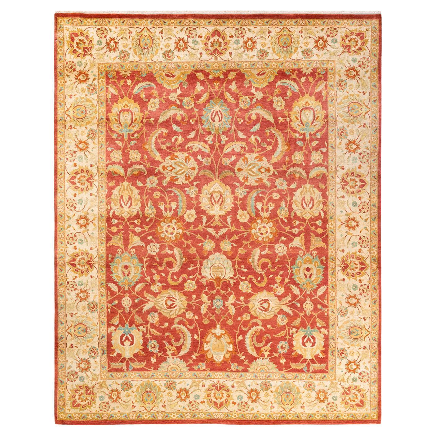 One-Of-A-Kind Hand Made Traditional Mogul Orange Area Rug