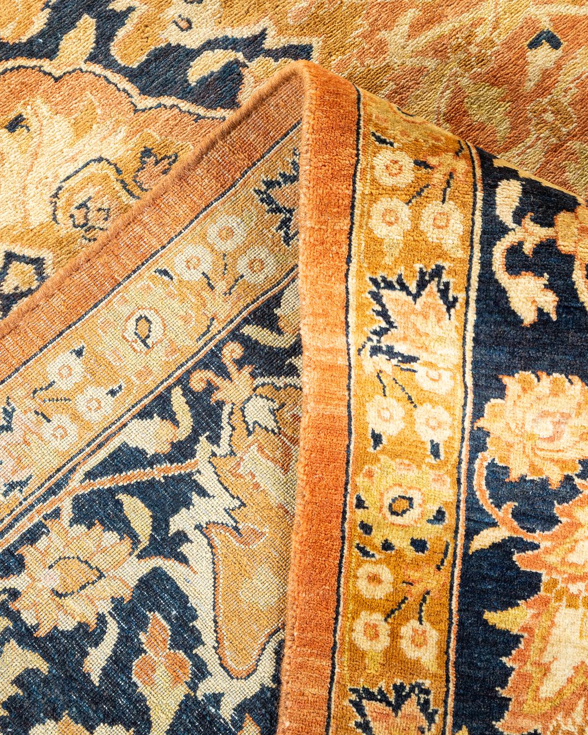 Noué à la main Tapis traditionnel orange Mogul unique en son genre fabriqué à la main en vente