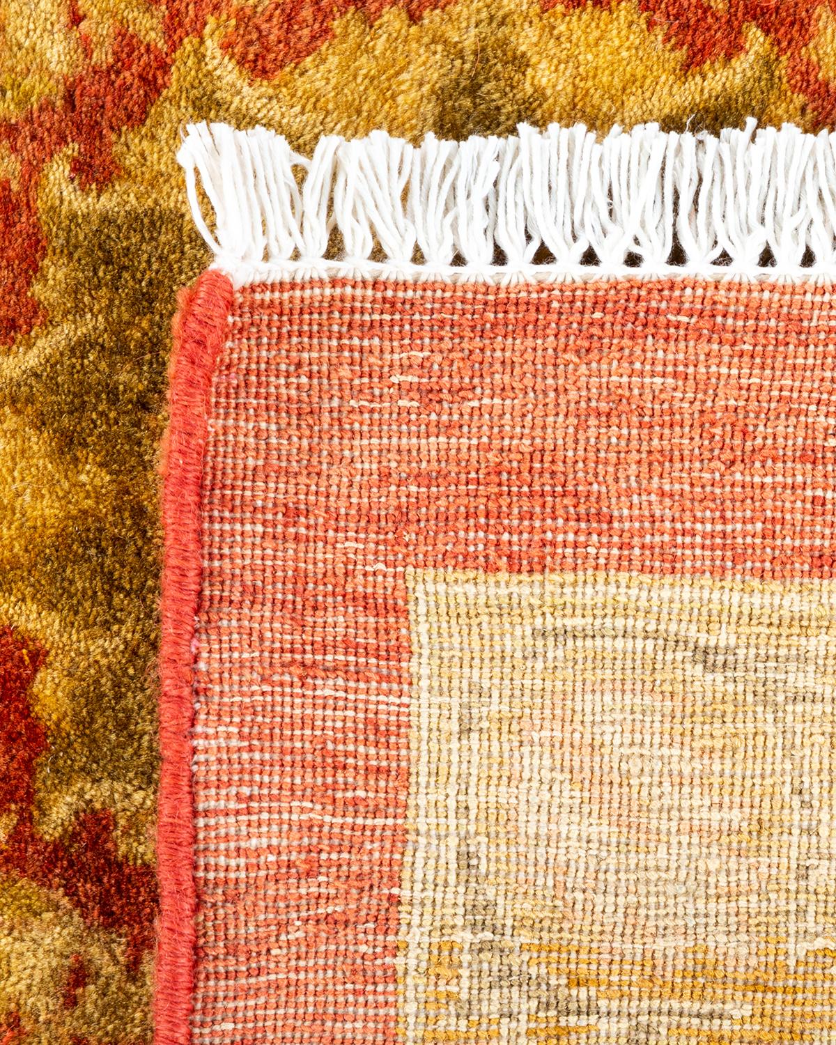 Noué à la main Tapis traditionnel orange Mogul unique en son genre fabriqué à la main en vente