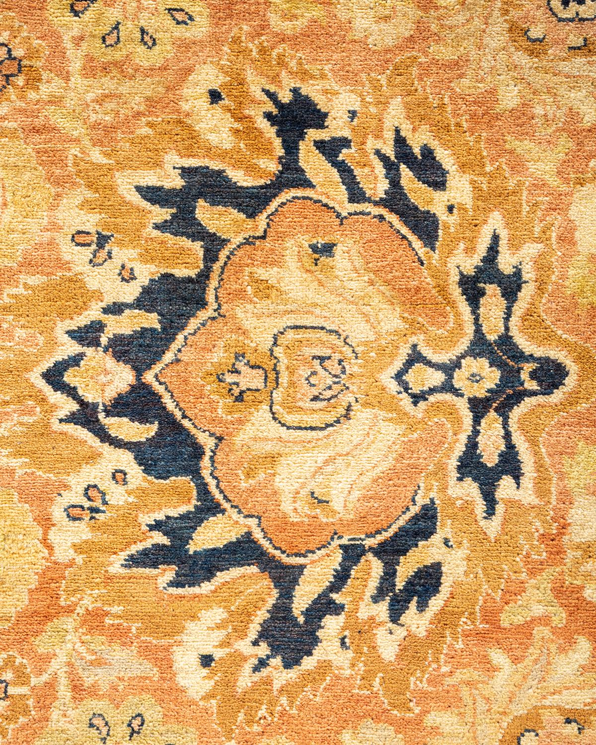 Laine Tapis traditionnel orange Mogul unique en son genre fabriqué à la main en vente