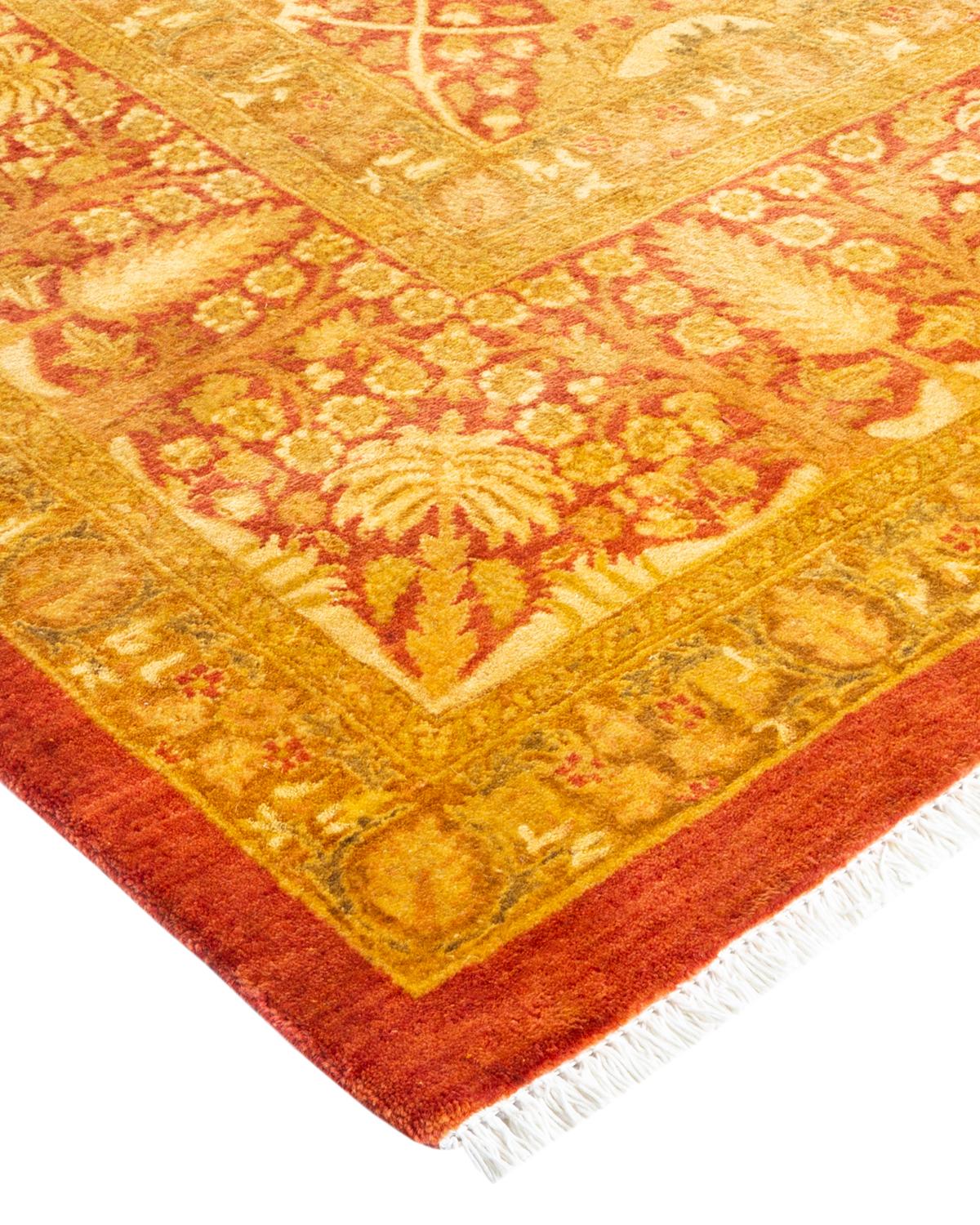 Laine Tapis traditionnel orange Mogul unique en son genre fabriqué à la main en vente