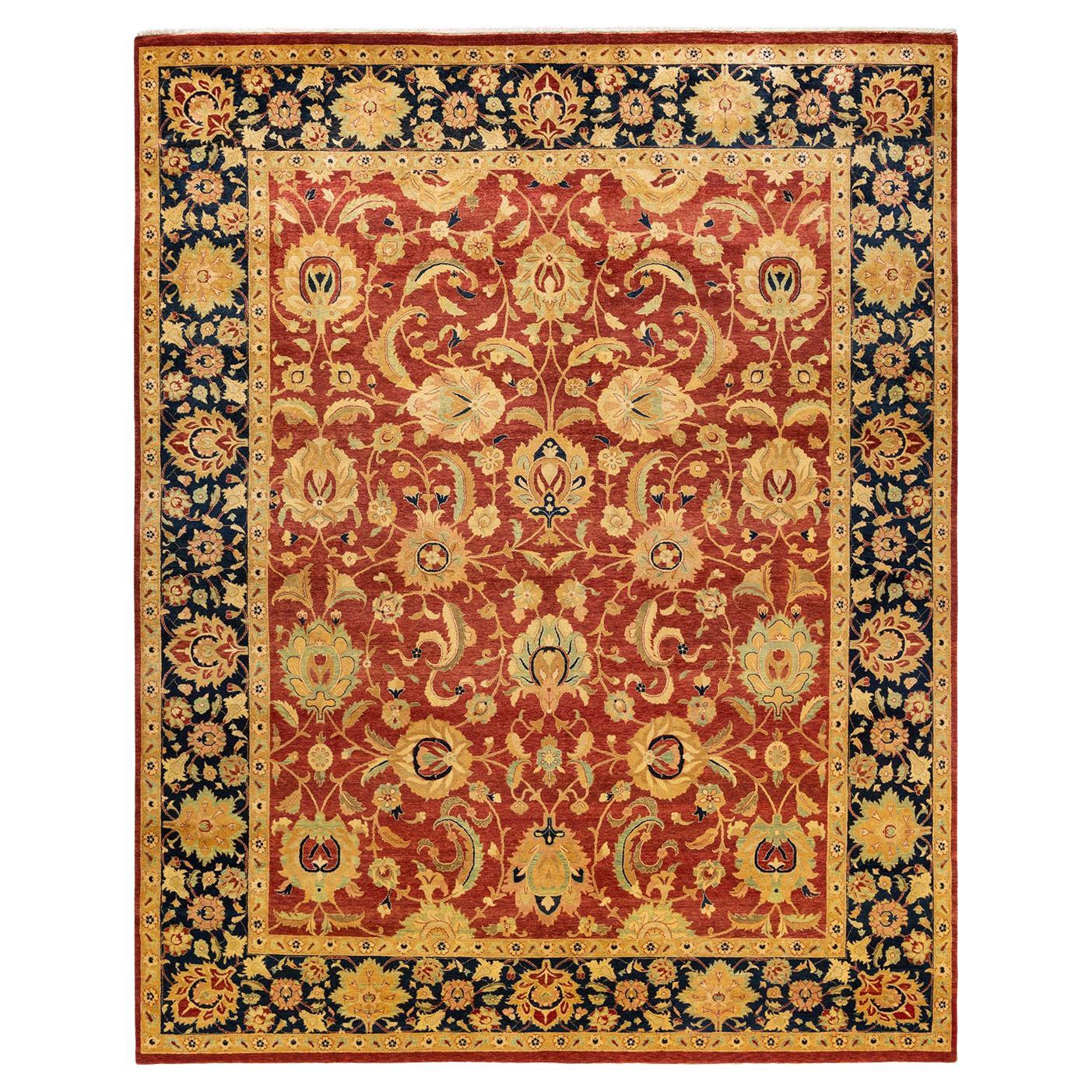 One-of-a-kind Hand Made Traditional Mogul Orange Area Rug  8' 1" x 10' 3" For Sale