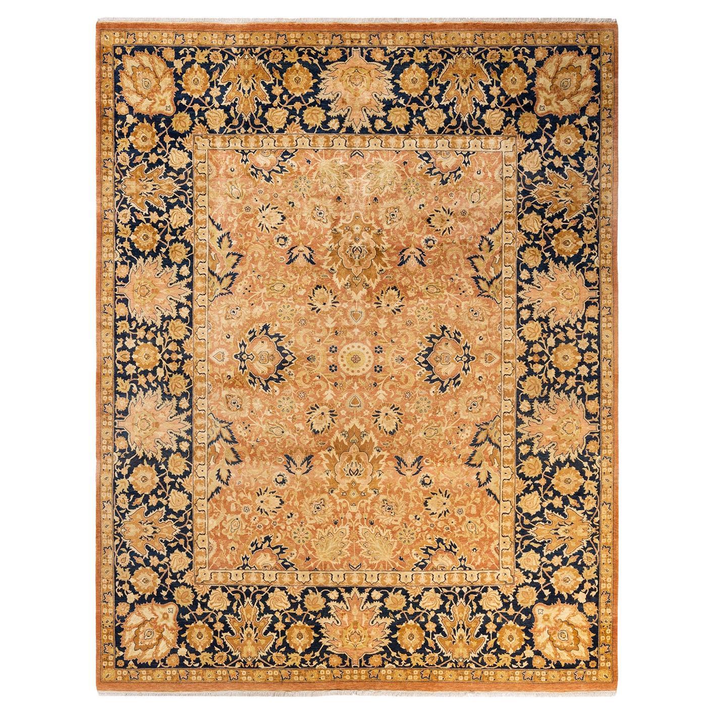 Tapis traditionnel orange Mogul unique en son genre fabriqué à la main
