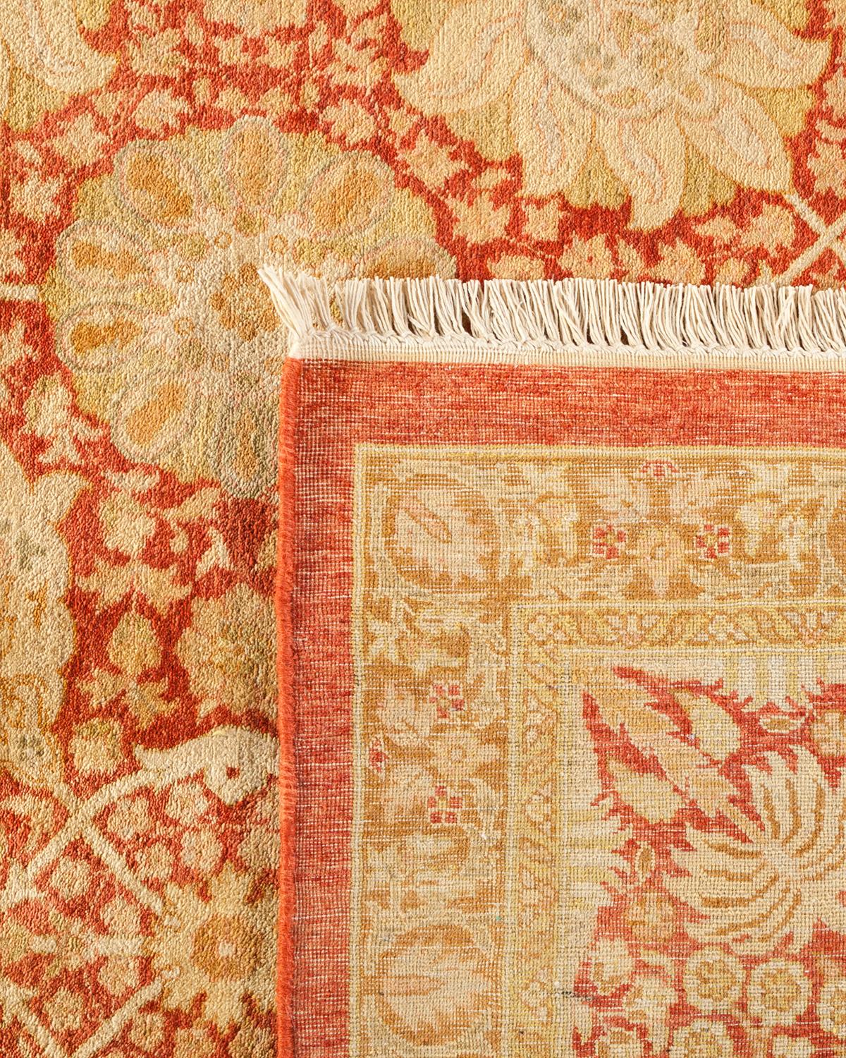 Noué à la main Tapis traditionnel orange Mogul unique fait à la main, unique en son genre en vente