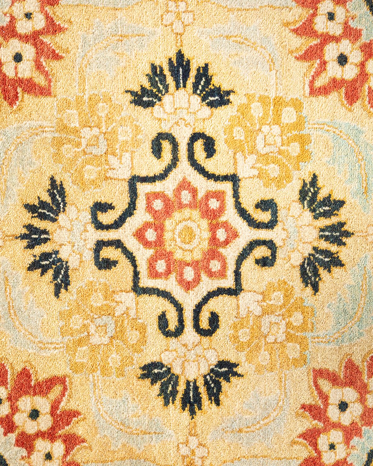 One-Of-A-Kind Hand Made Traditional Mogul Orange Area Rug In Distressed Condition For Sale In Norwalk, CT