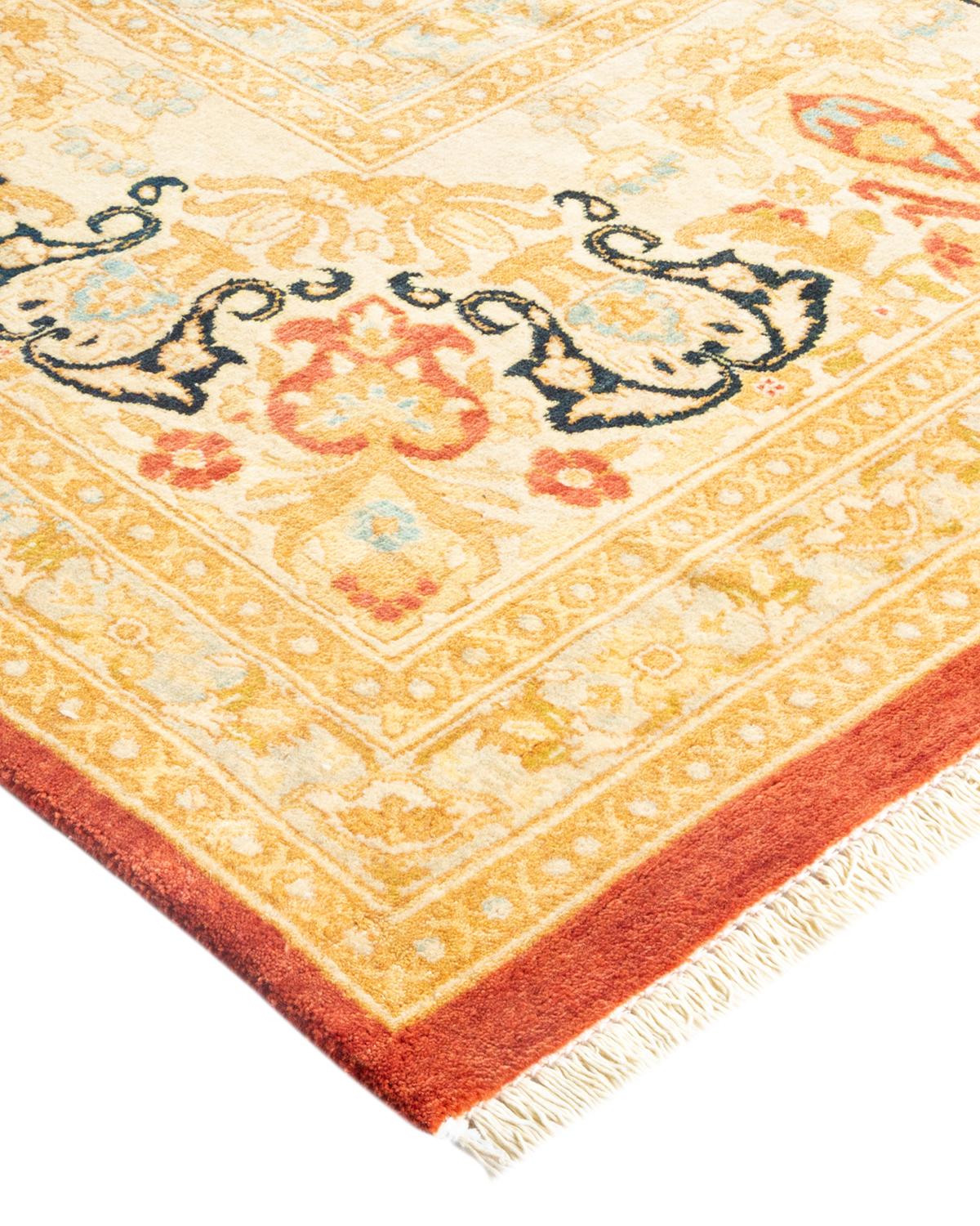 Contemporary One-Of-A-Kind Hand Made Traditional Mogul Orange Area Rug For Sale