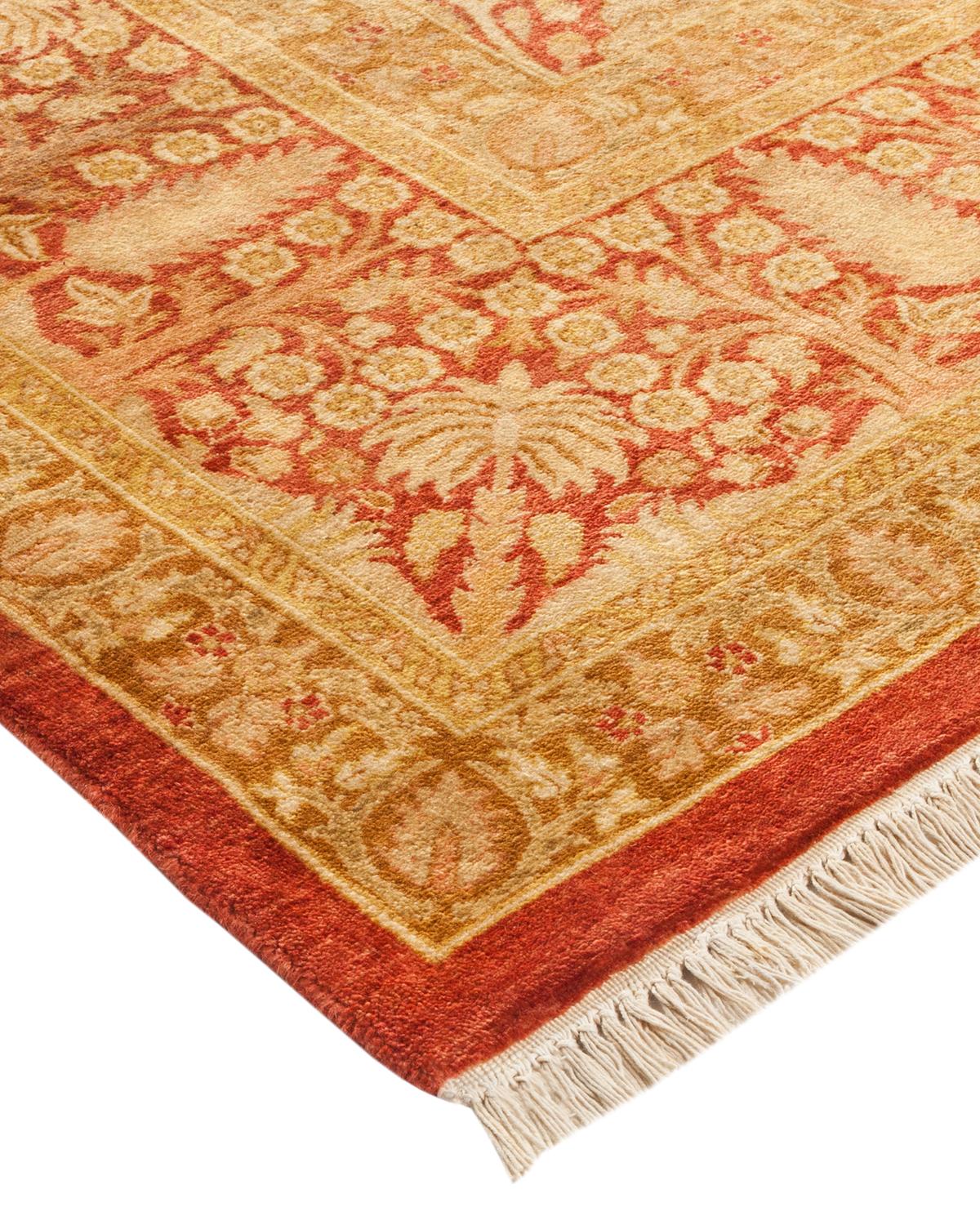 Laine Tapis traditionnel orange Mogul unique fait à la main, unique en son genre en vente