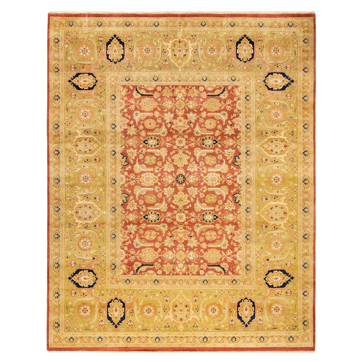 Tapis traditionnel orange Mogul, unique en son genre, fabriqué à la main