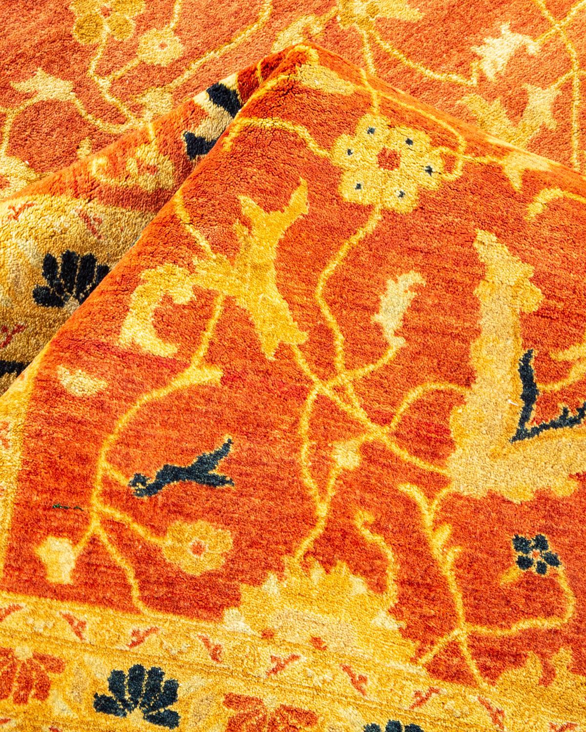 Other One-Of-A-Kind Hand Made Traditional Mogul Orange Area Rug For Sale