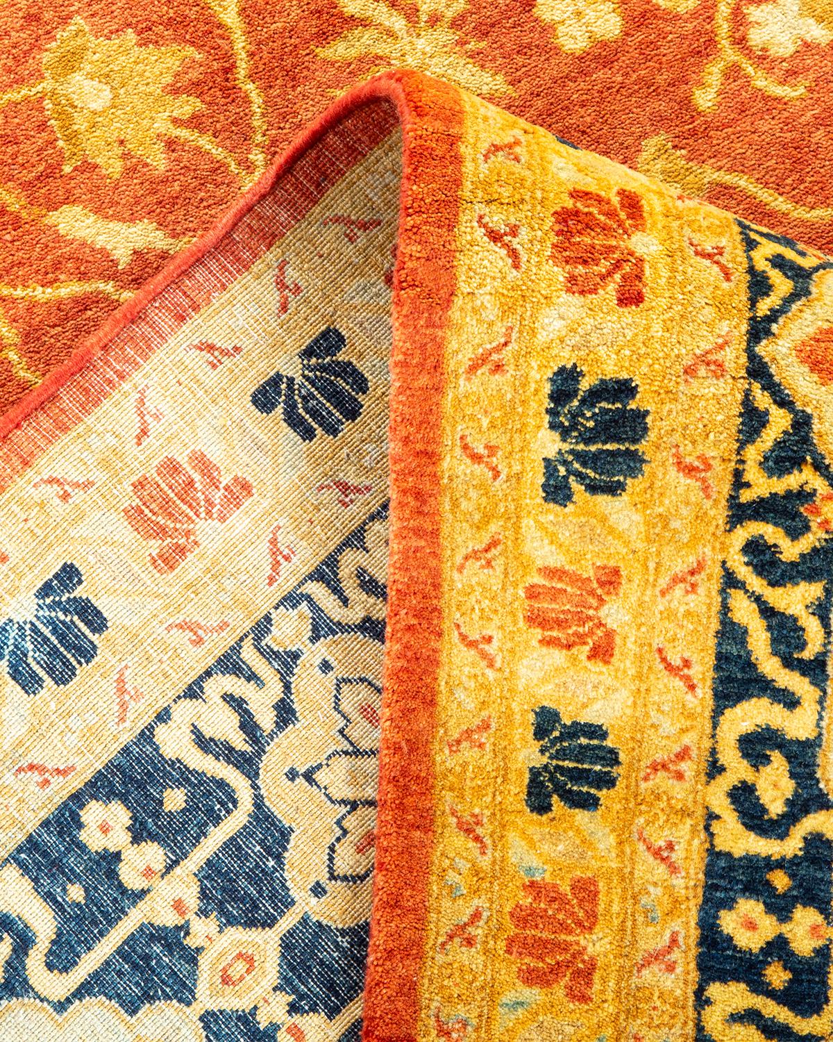 Pakistani One-Of-A-Kind Hand Made Traditional Mogul Orange Area Rug For Sale