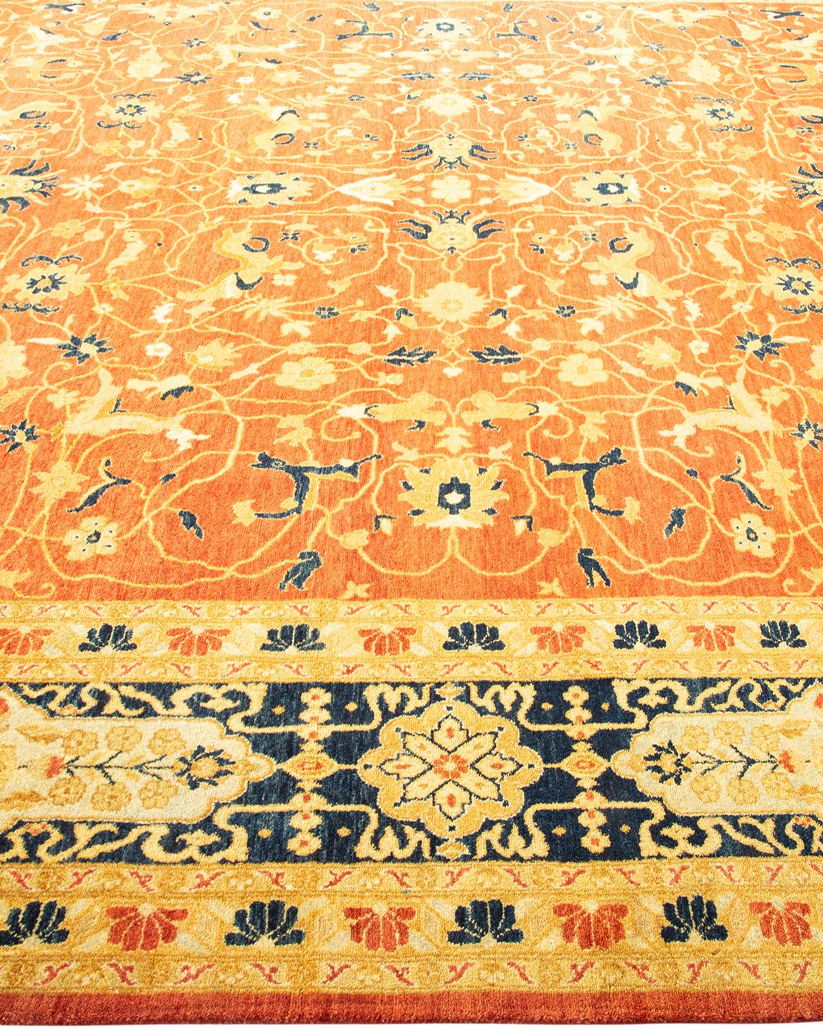 One-Of-A-Kind Hand Made Traditional Mogul Orange Area Rug In New Condition For Sale In Norwalk, CT