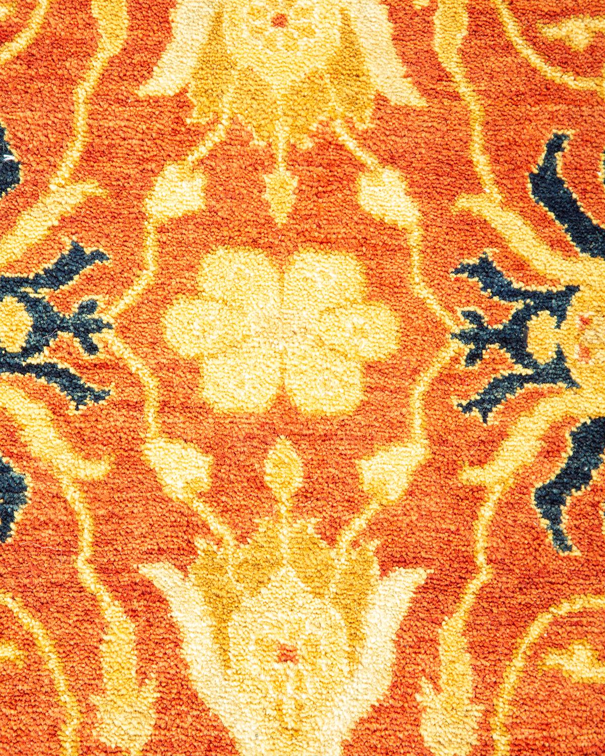 Contemporary One-Of-A-Kind Hand Made Traditional Mogul Orange Area Rug For Sale