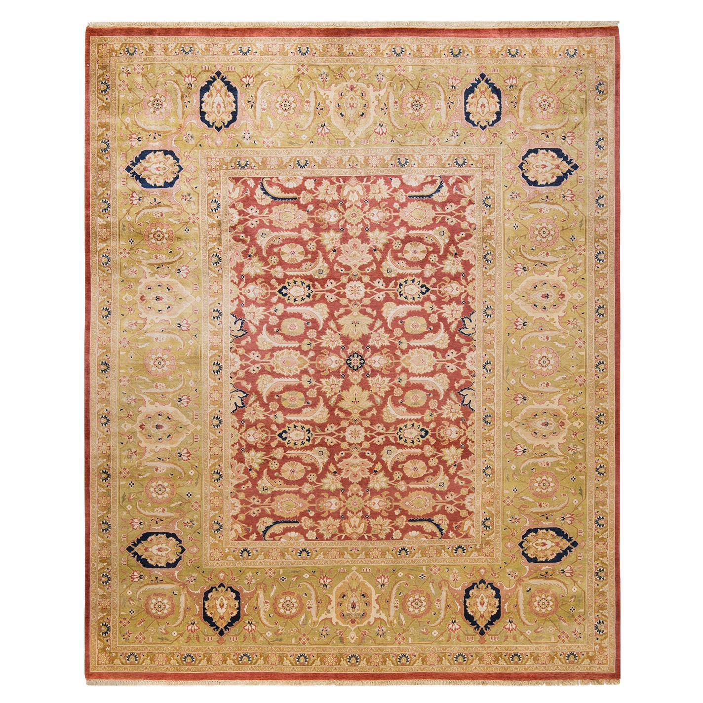 Tapis traditionnel orange Mogul, unique en son genre, fabriqué à la main