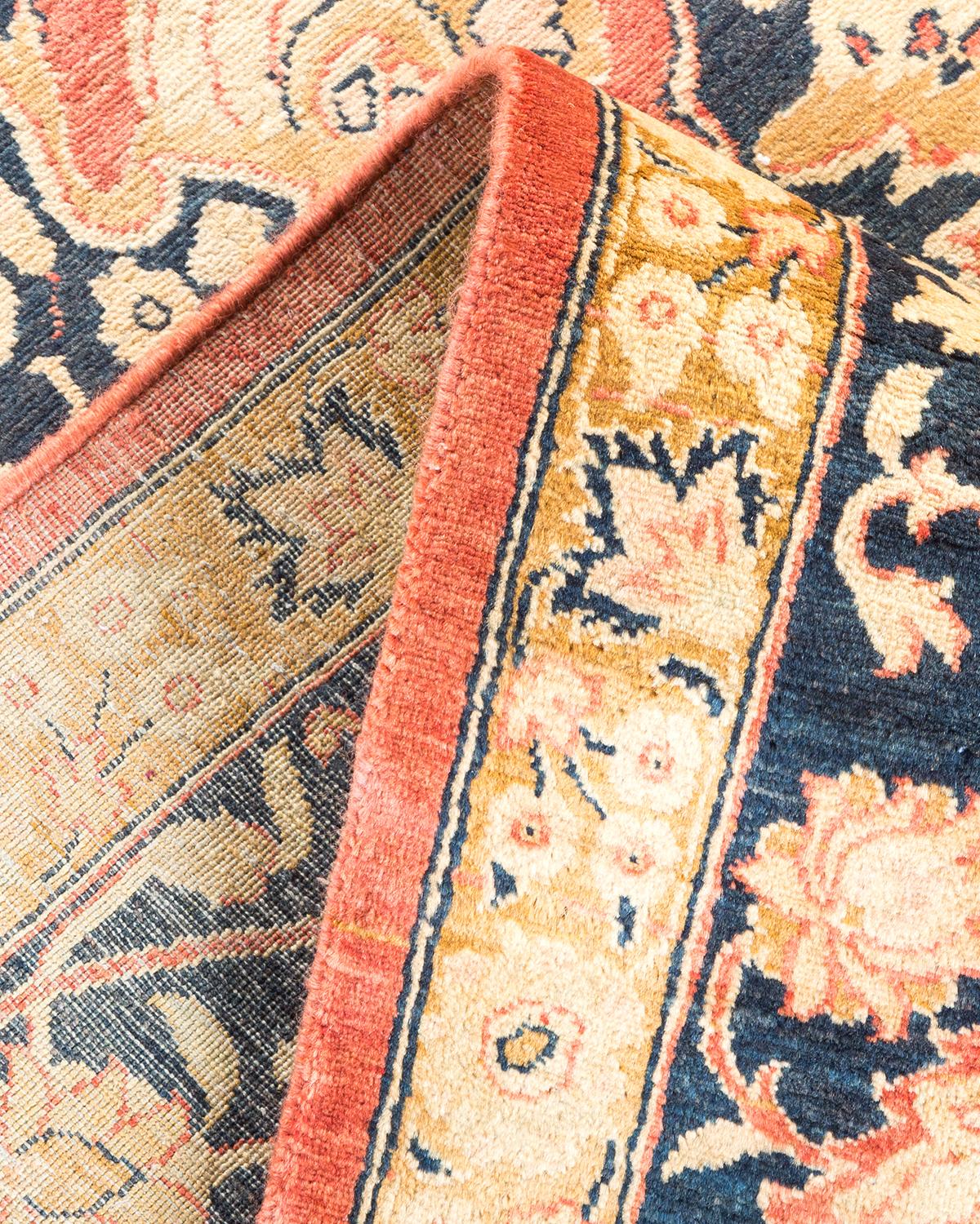 Pakistani One-of-a-kind Hand Made Traditional Mogul Orange Area Rug For Sale
