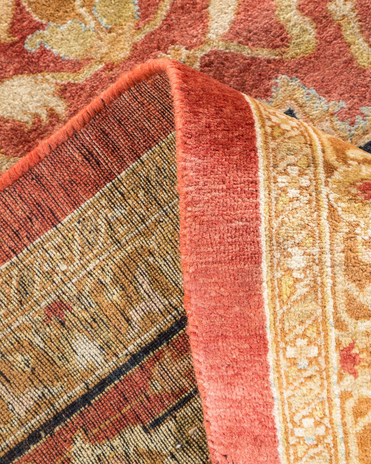 Pakistani One-Of-A-Kind Hand Made Traditional Mogul Orange Area Rug For Sale