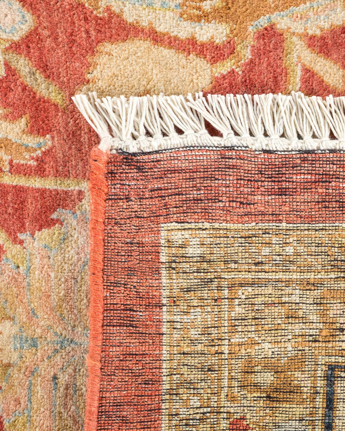 Hand-Knotted One-Of-A-Kind Hand Made Traditional Mogul Orange Area Rug For Sale