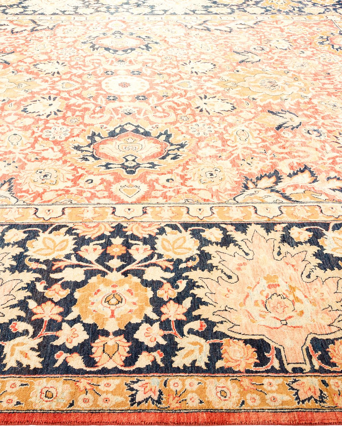 One-of-a-kind Hand Made Traditional Mogul Orange Area Rug In New Condition For Sale In Norwalk, CT