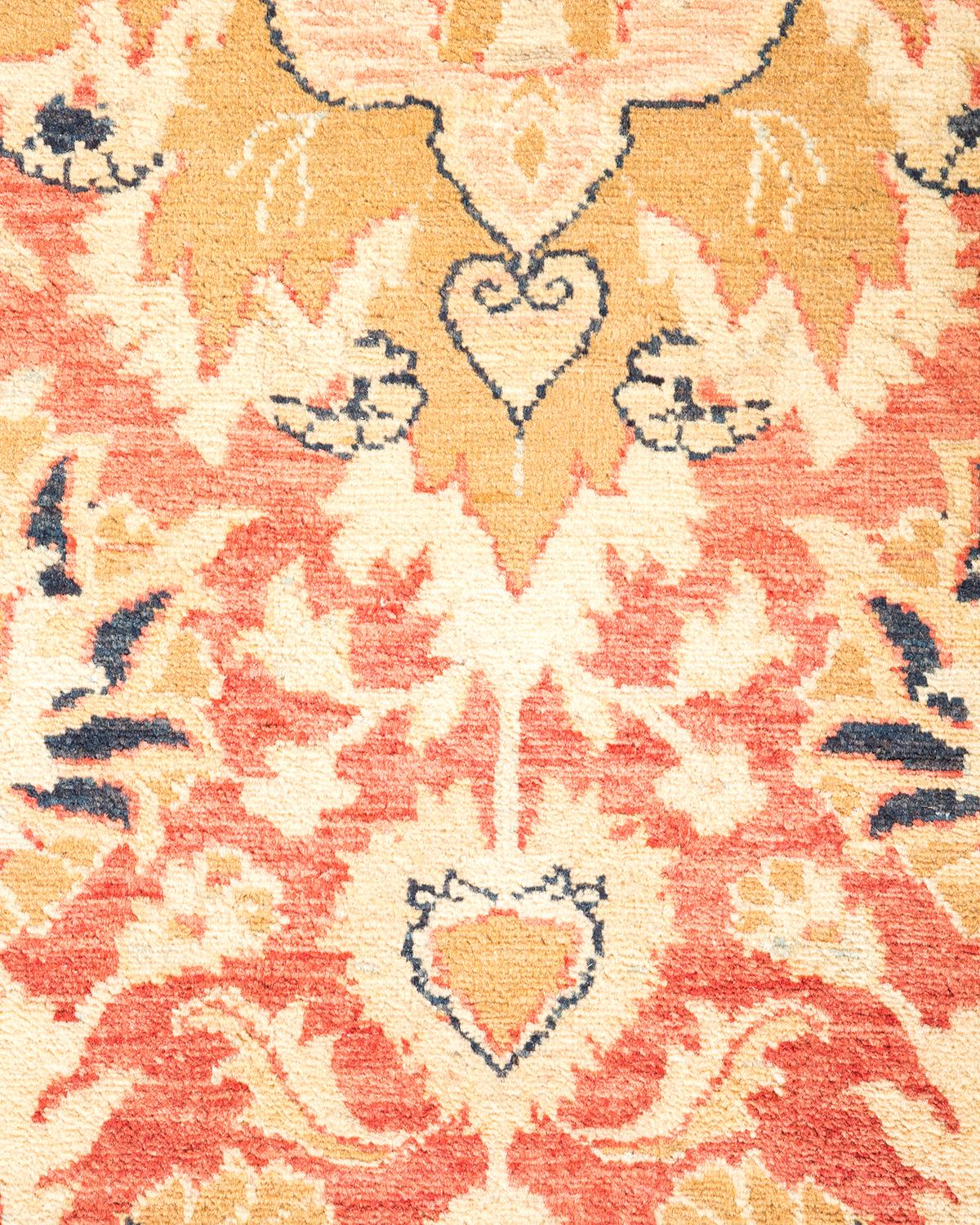 Contemporary One-of-a-kind Hand Made Traditional Mogul Orange Area Rug For Sale