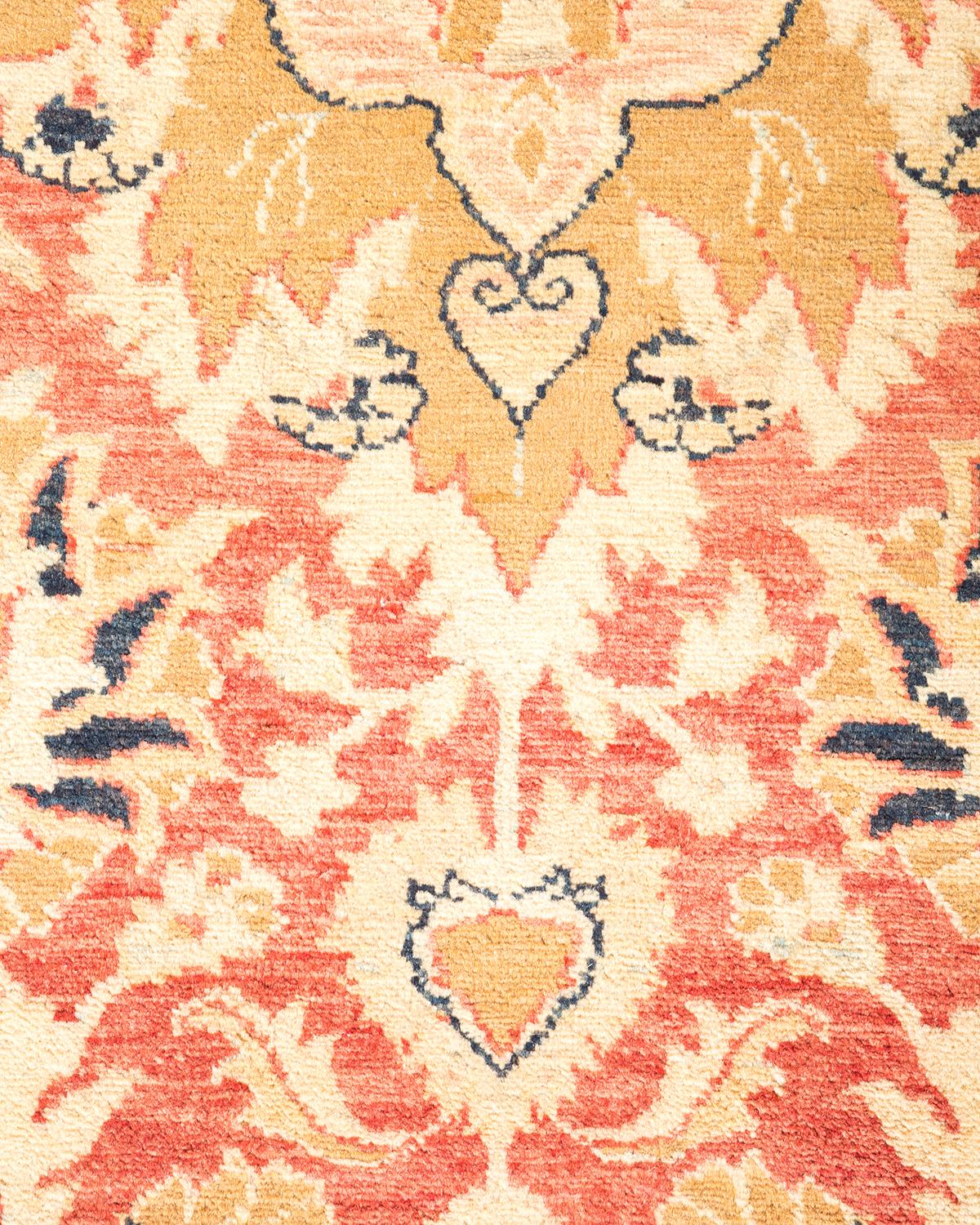 Contemporary One-Of-A-Kind Hand Made Traditional Mogul Orange Area Rug For Sale
