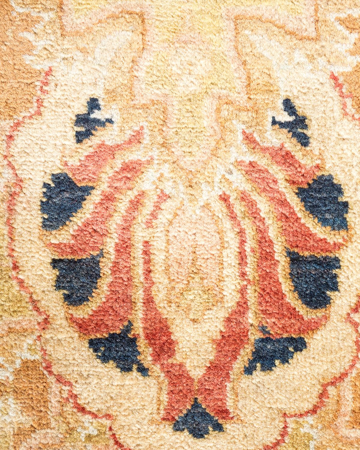Contemporary One-Of-A-Kind Hand Made Traditional Mogul Orange Area Rug For Sale