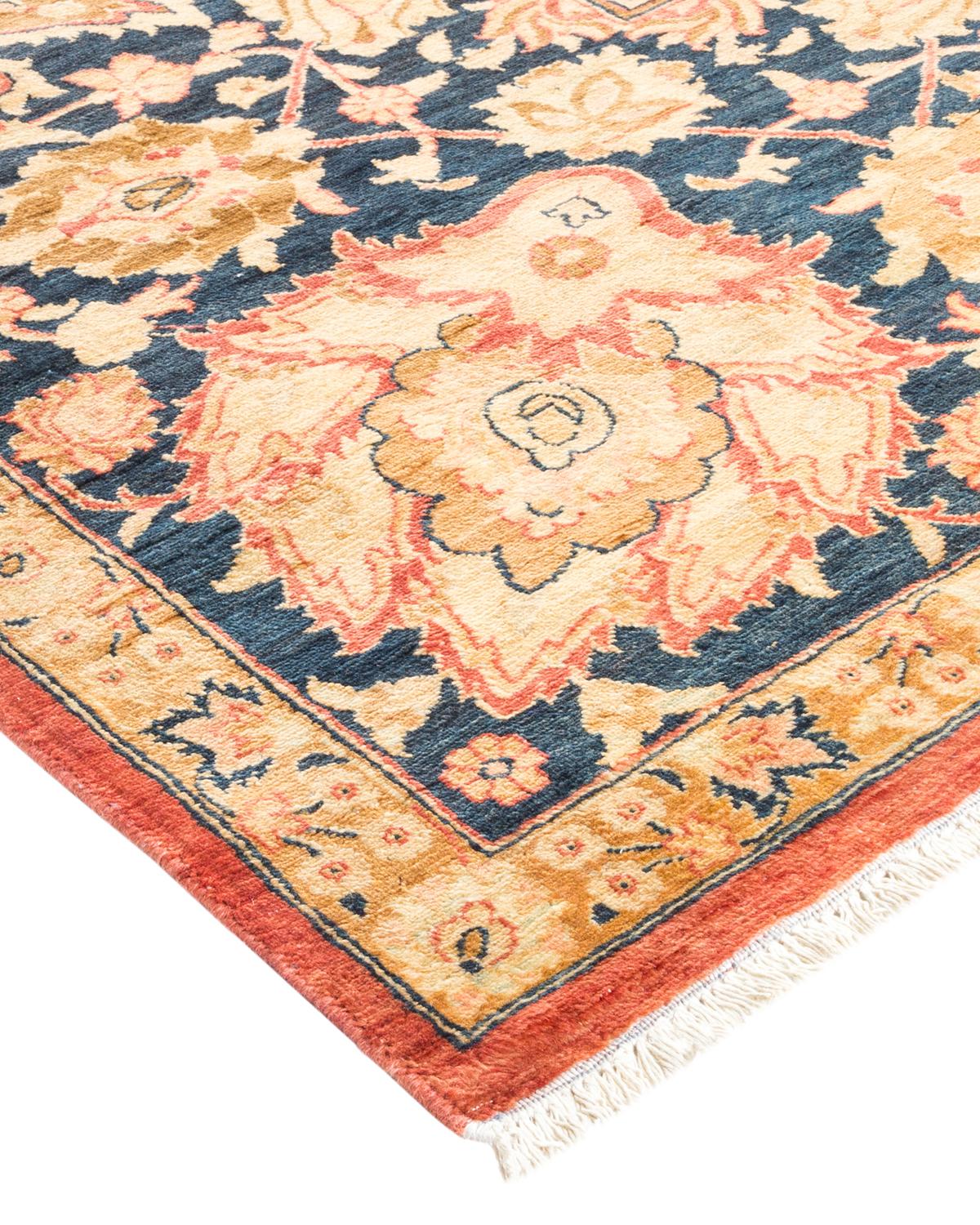 Wool One-of-a-kind Hand Made Traditional Mogul Orange Area Rug For Sale