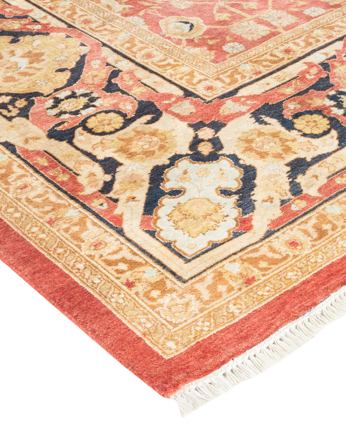 Wool One-Of-A-Kind Hand Made Traditional Mogul Orange Area Rug For Sale