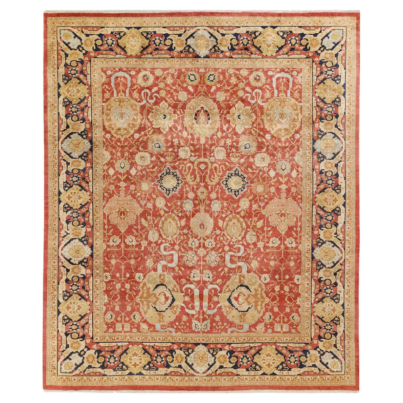 One-Of-A-Kind Hand Made Traditional Mogul Orange Area Rug For Sale