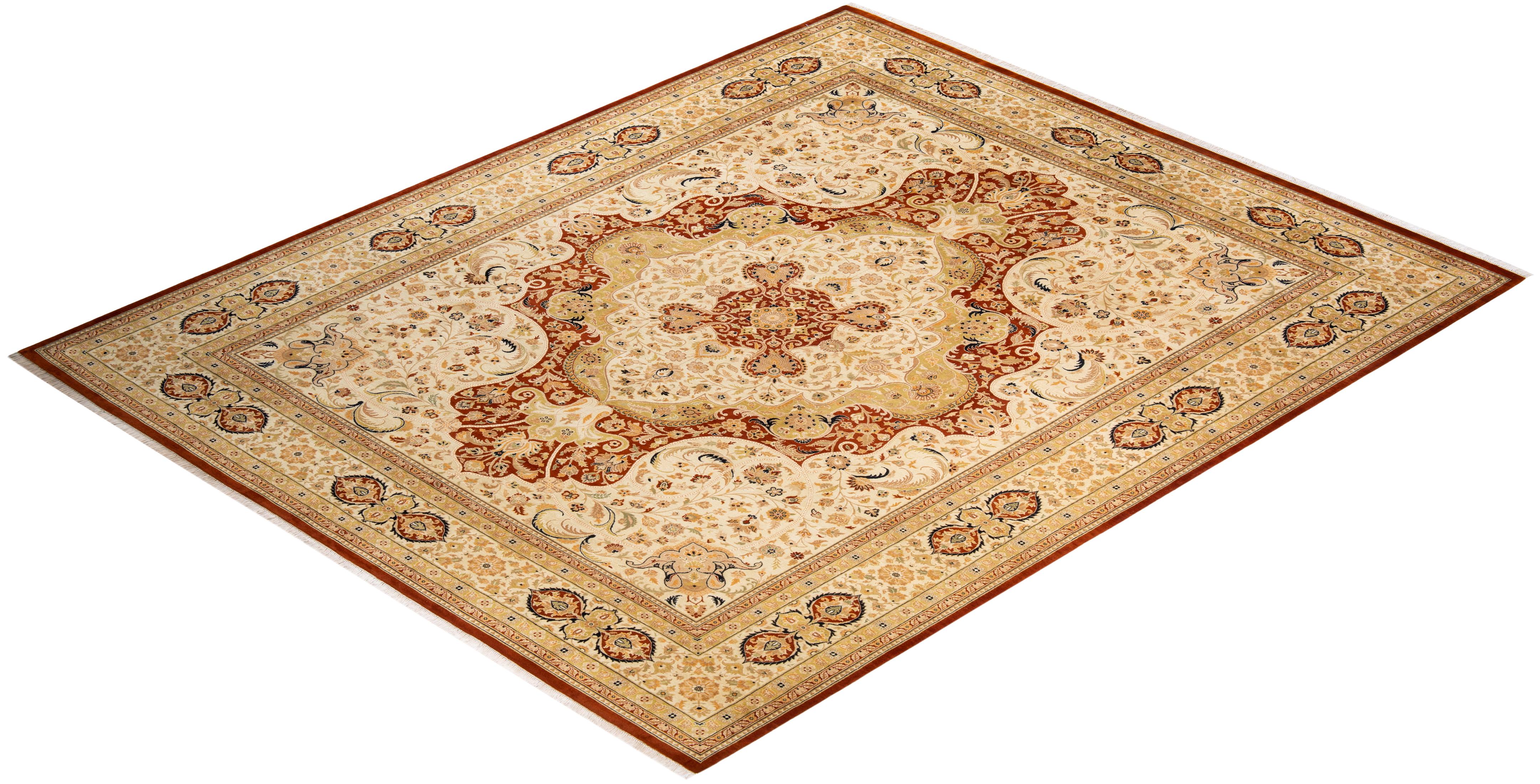 Other One-Of-A-Kind Hand Made Traditional Mogul Orange Area Rug For Sale