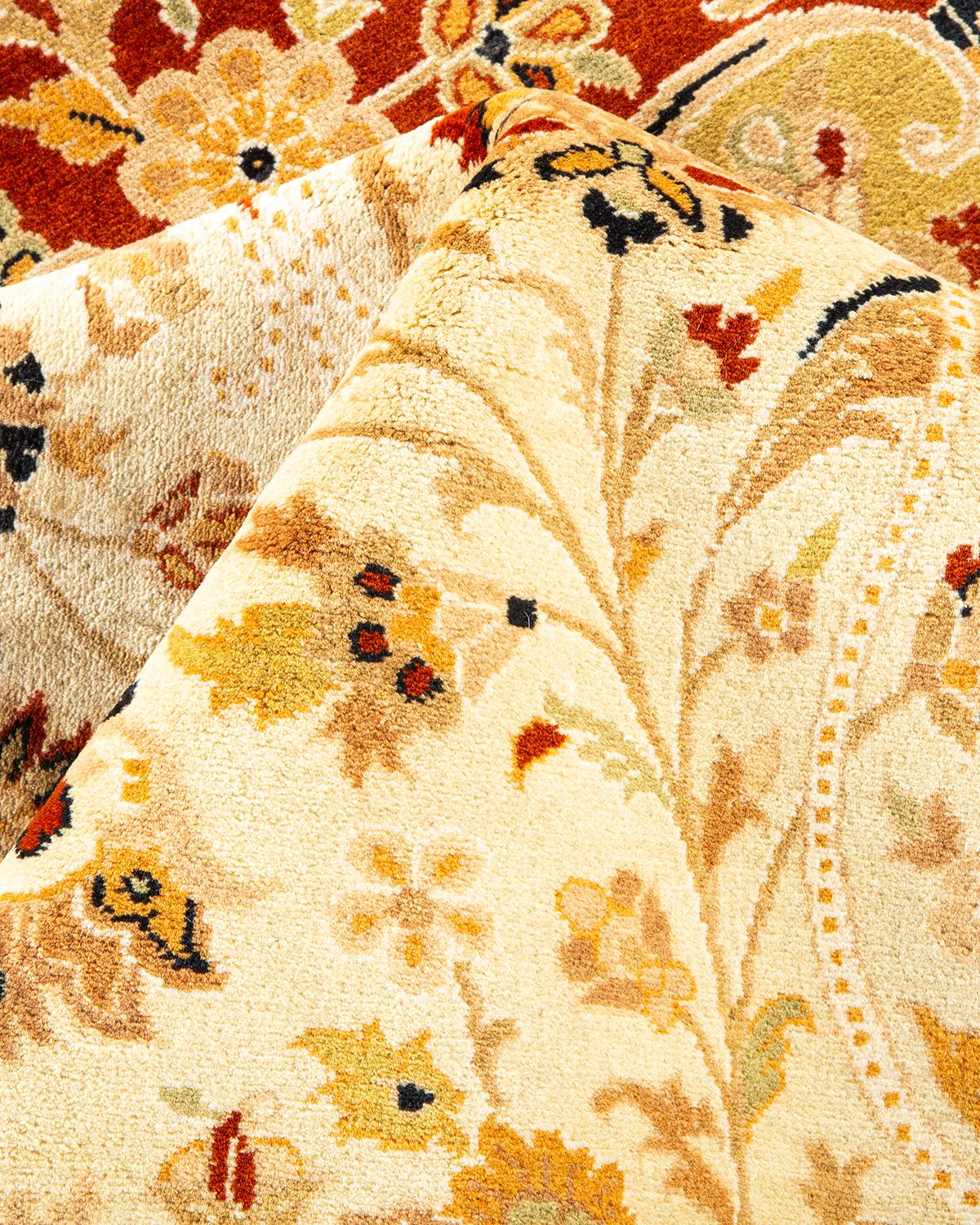 Pakistani One-Of-A-Kind Hand Made Traditional Mogul Orange Area Rug For Sale