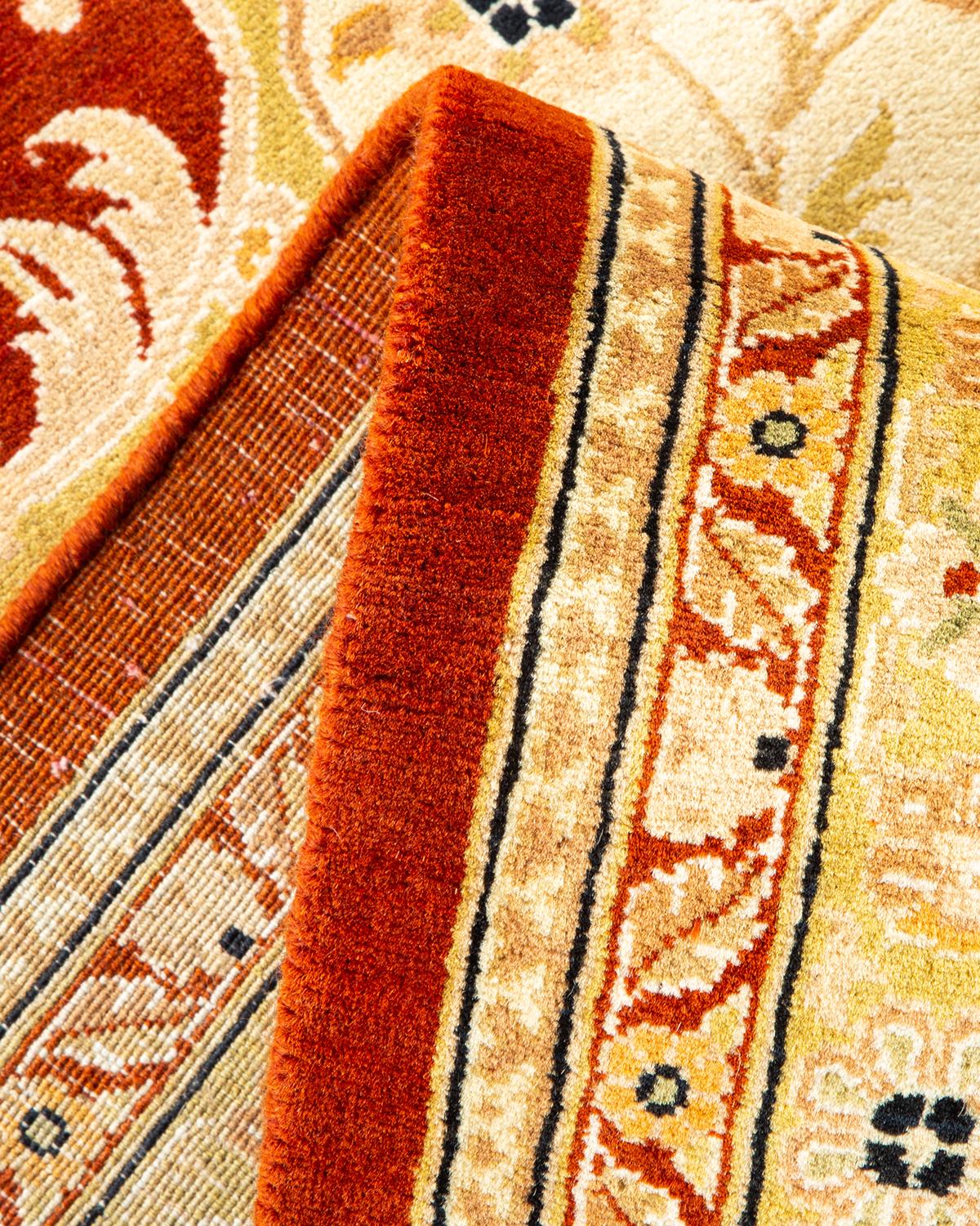 Hand-Knotted One-Of-A-Kind Hand Made Traditional Mogul Orange Area Rug For Sale
