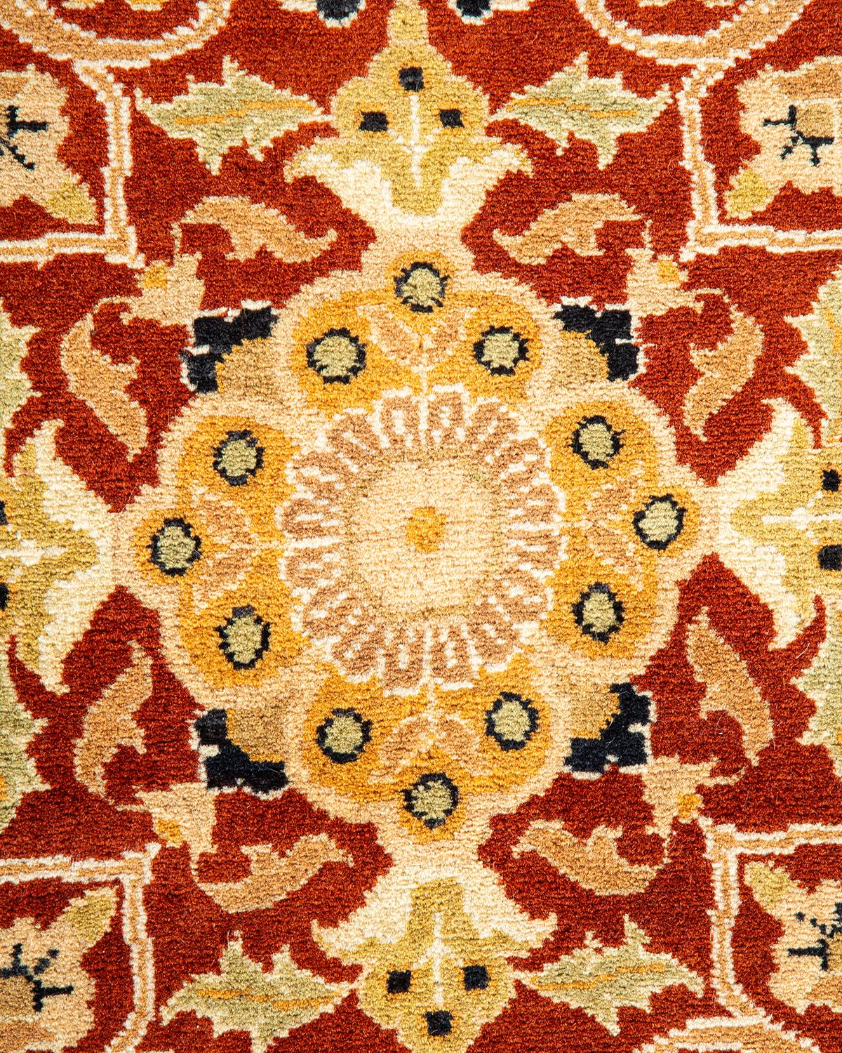 Wool One-Of-A-Kind Hand Made Traditional Mogul Orange Area Rug For Sale