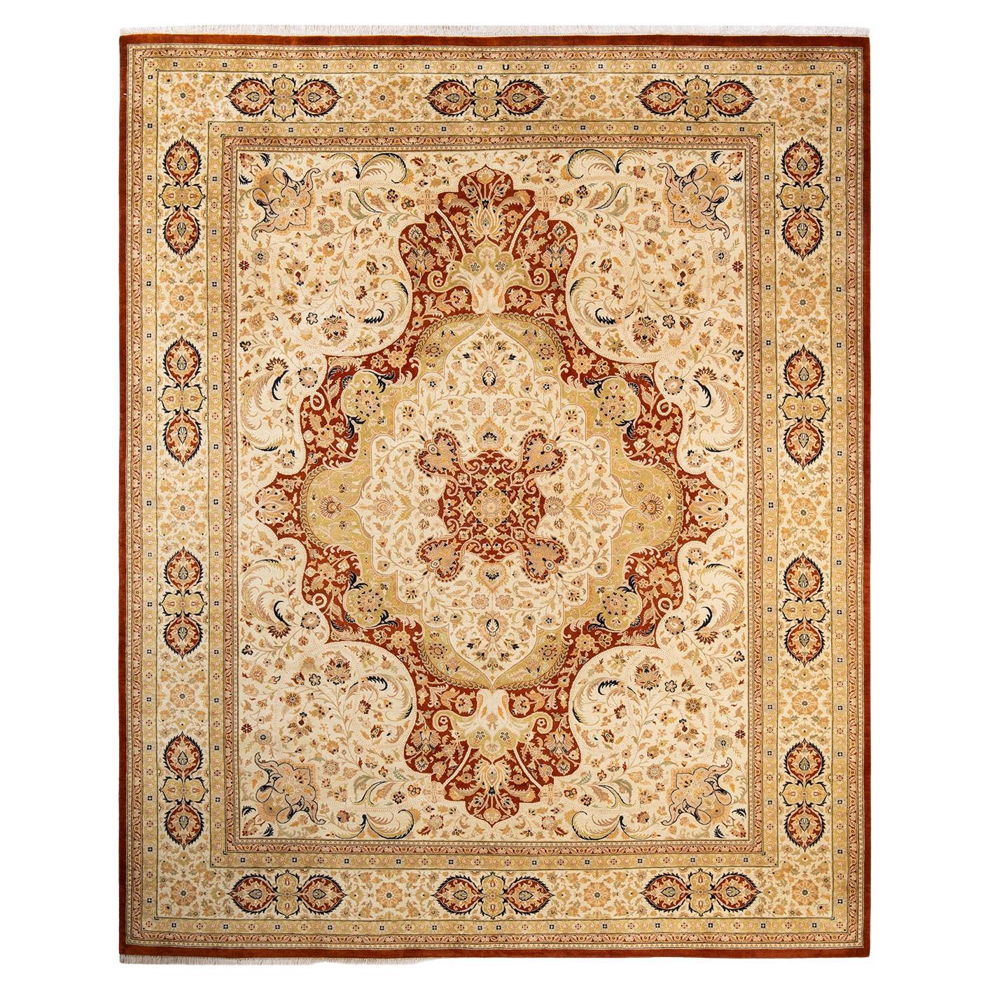 One-Of-A-Kind Hand Made Traditional Mogul Orange Area Rug