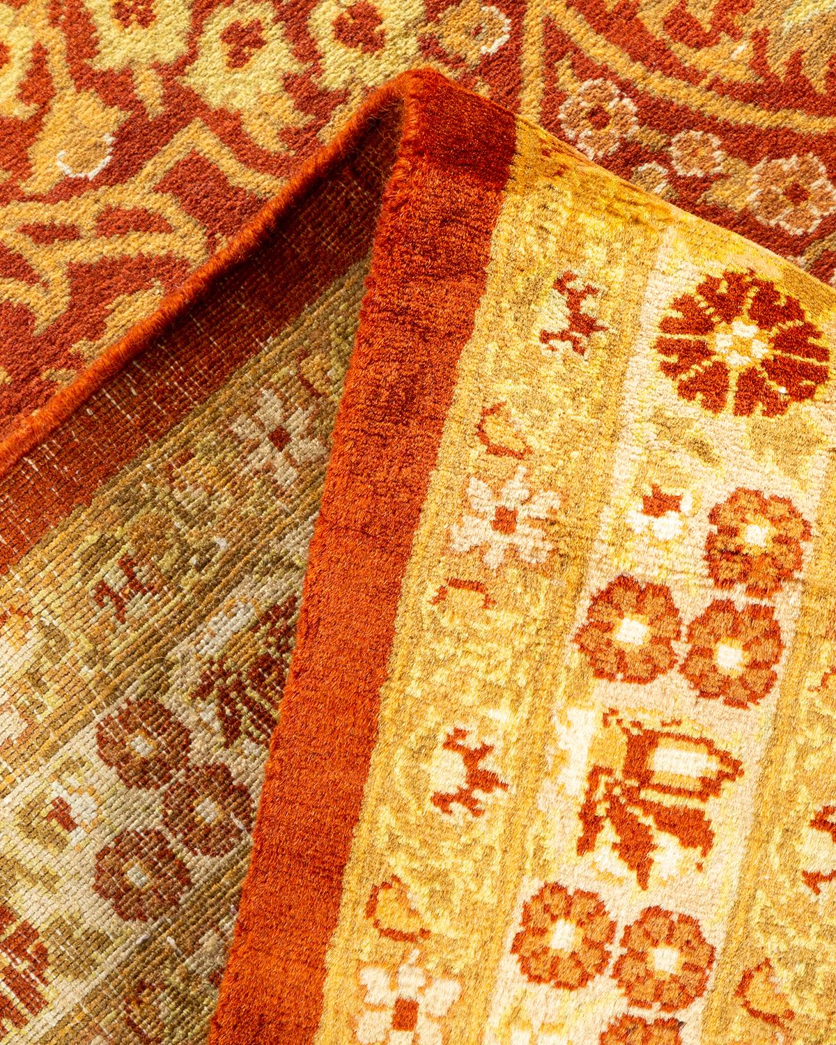 Alfombra tradicional única Hand Made Mogul Naranja Pakistaní en venta