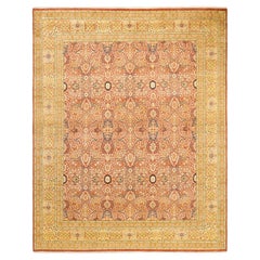 Tapis traditionnel orange Mogul unique en son genre fabriqué à la main