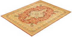 One-Of-A-Kind Hand Made Traditional Mogul Orange Area Rug