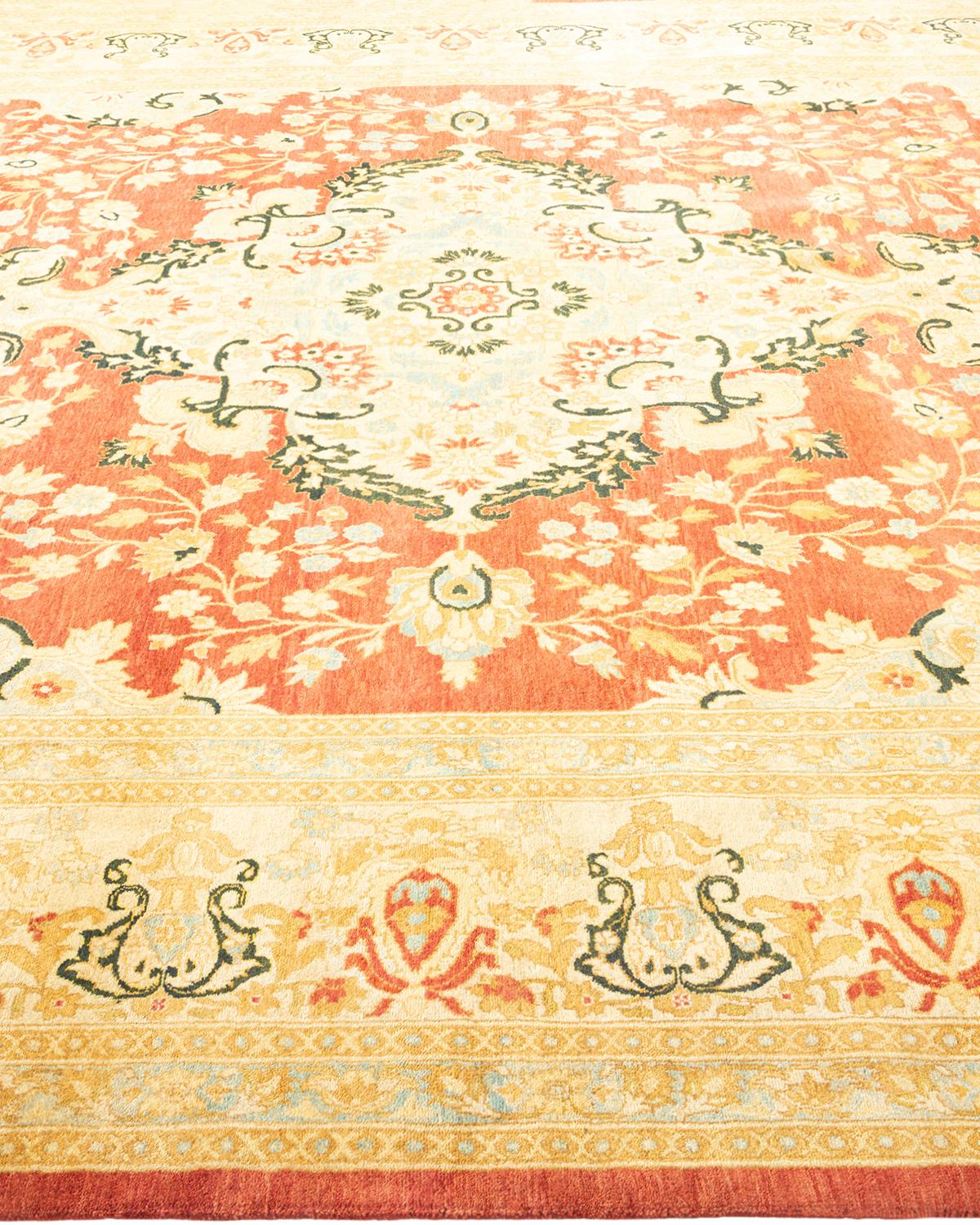 One-Of-A-Kind Hand Made Traditional Mogul Orange Area Rug In New Condition For Sale In Norwalk, CT