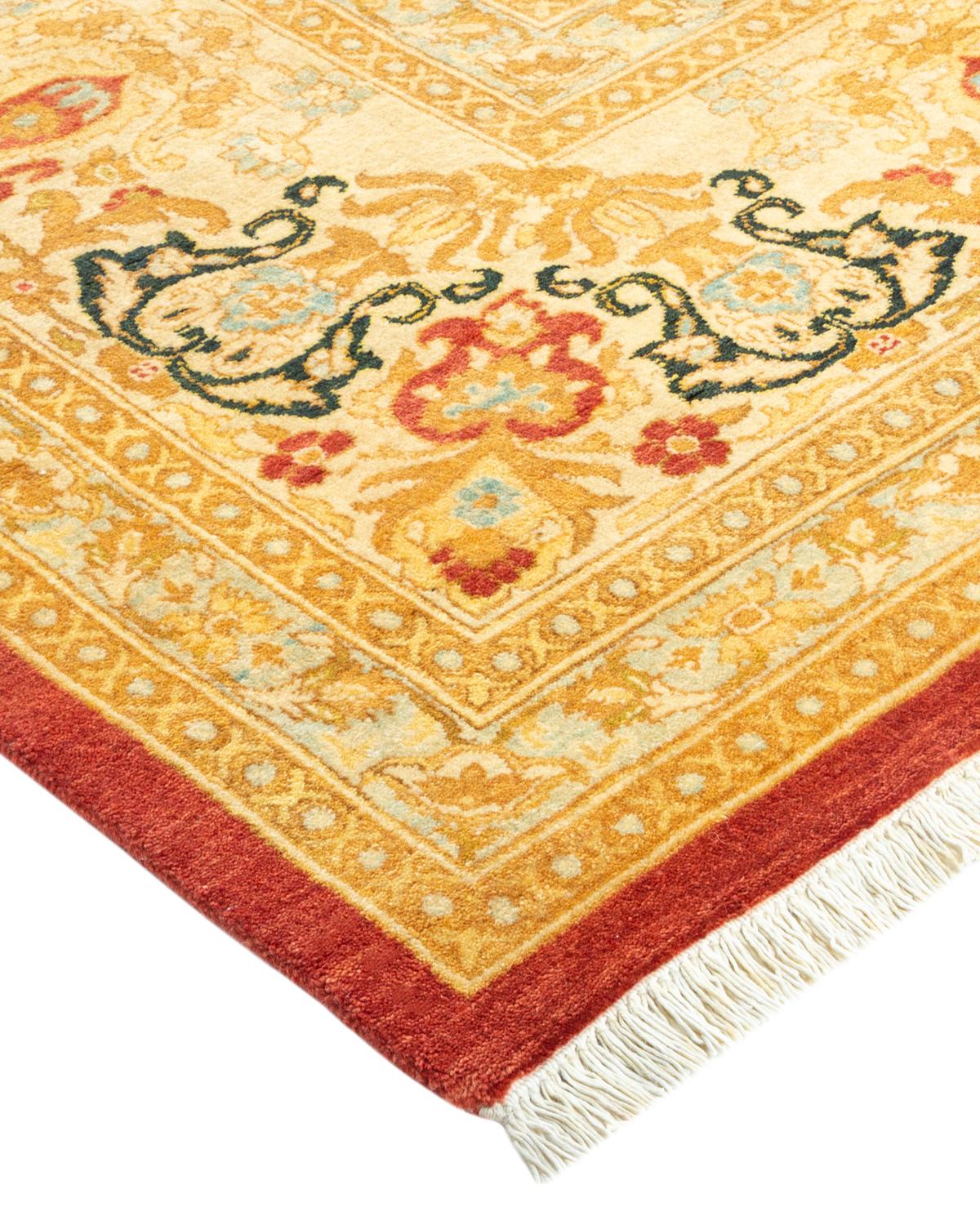 Wool One-Of-A-Kind Hand Made Traditional Mogul Orange Area Rug For Sale