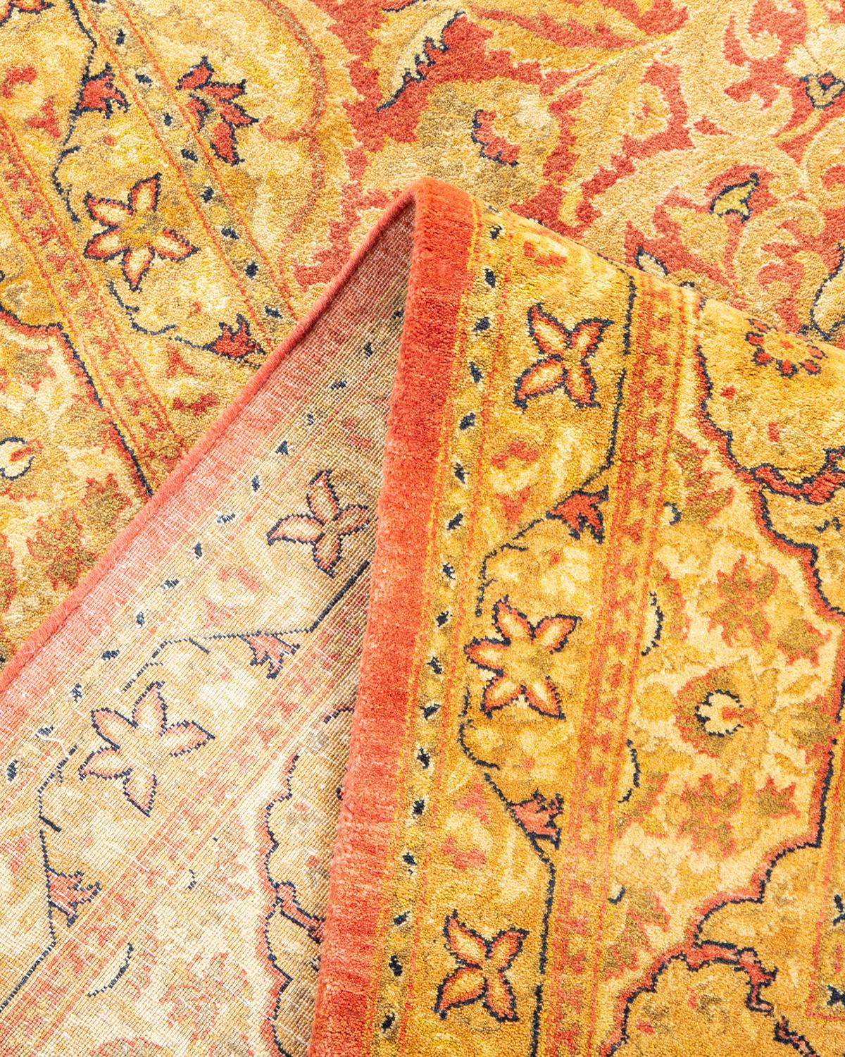 Pakistani One-of-a-Kind Hand Made Traditional Mogul Orange Area Rug For Sale