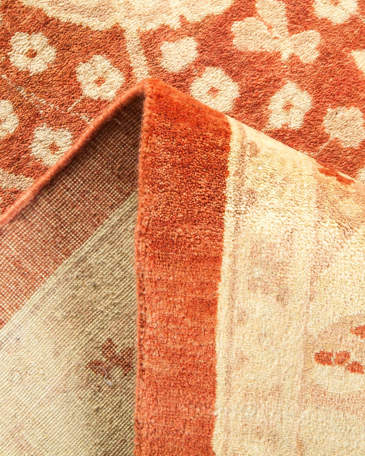 Pakistani One-Of-A-Kind Hand Made Traditional Mogul Orange Area Rug For Sale