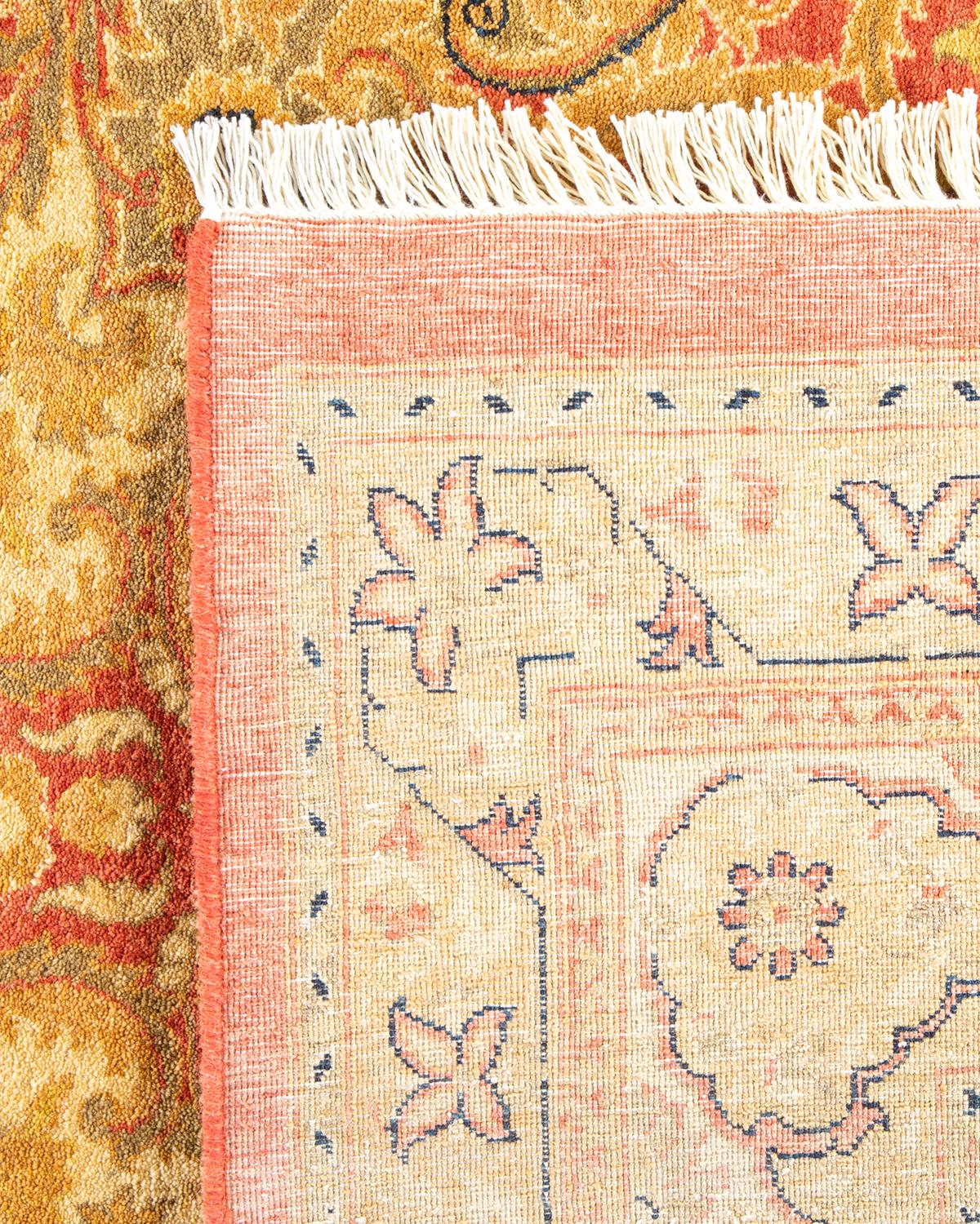 Hand-Knotted One-of-a-Kind Hand Made Traditional Mogul Orange Area Rug For Sale