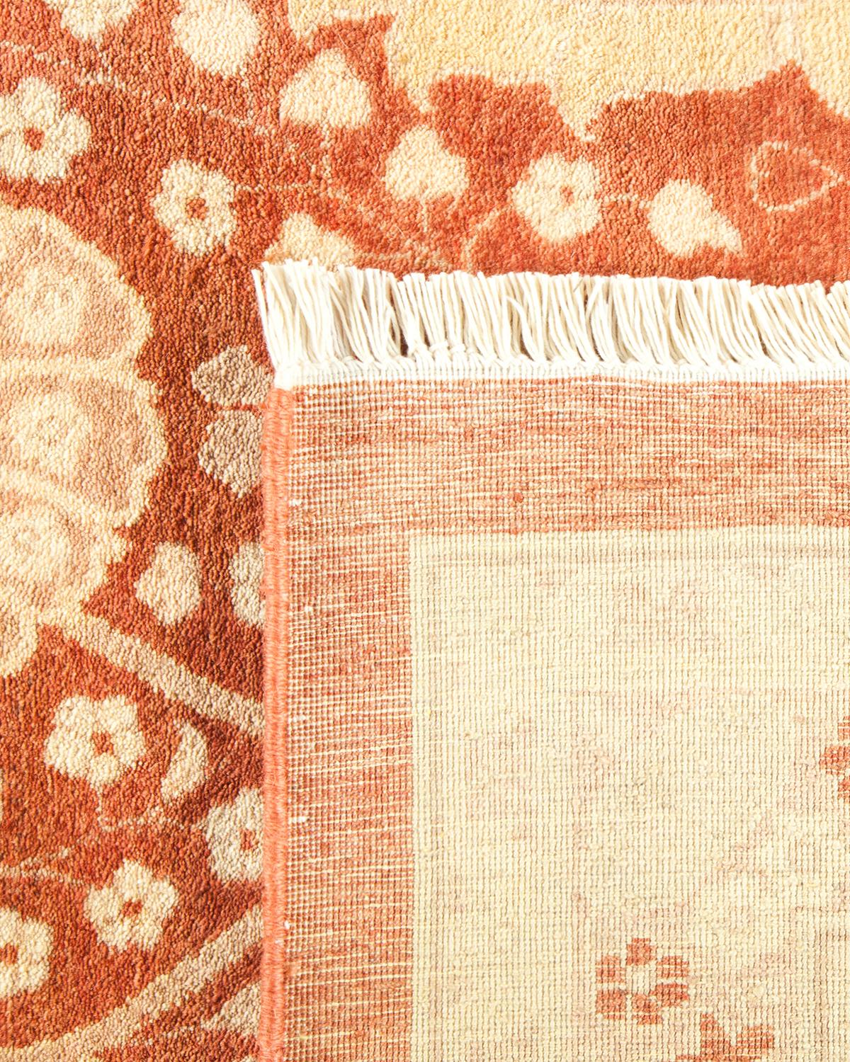 Hand-Knotted One-Of-A-Kind Hand Made Traditional Mogul Orange Area Rug For Sale