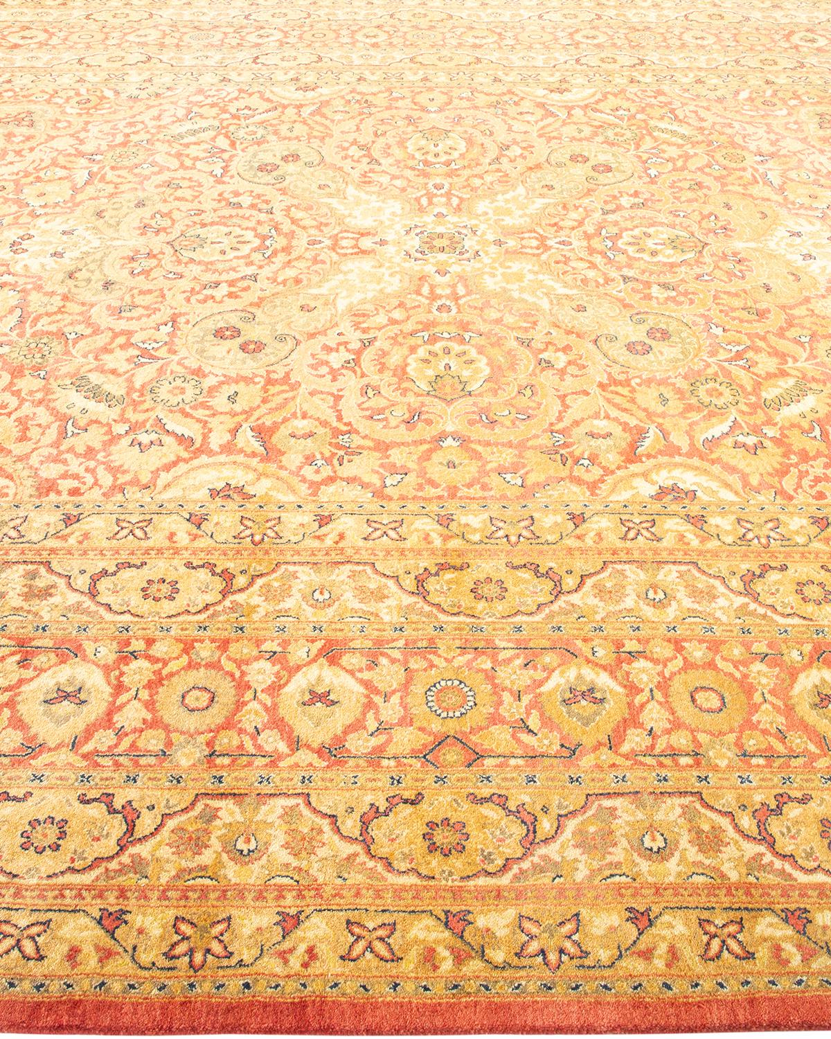 One-of-a-Kind Hand Made Traditional Mogul Orange Area Rug In New Condition For Sale In Norwalk, CT