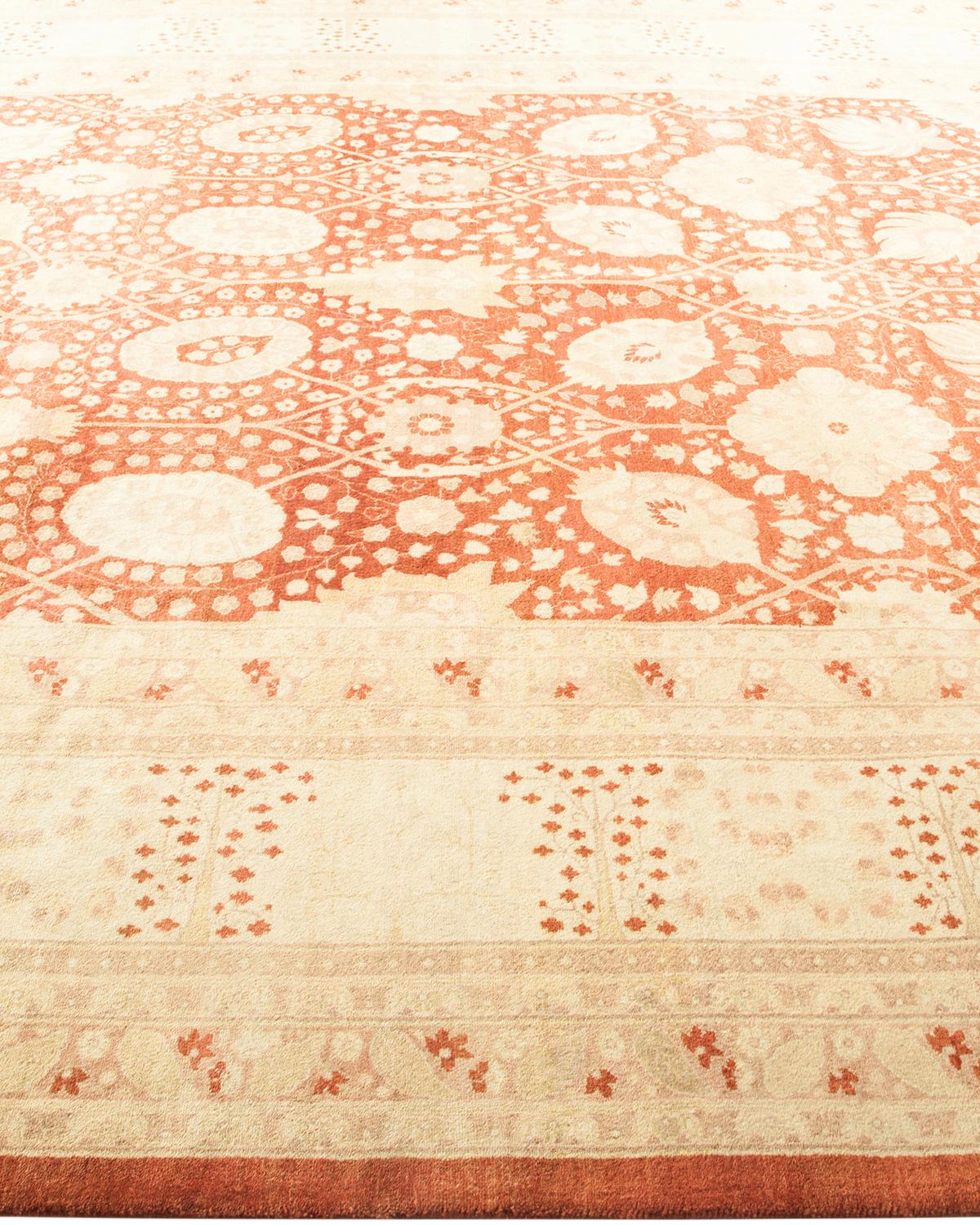 One-Of-A-Kind Hand Made Traditional Mogul Orange Area Rug In New Condition For Sale In Norwalk, CT