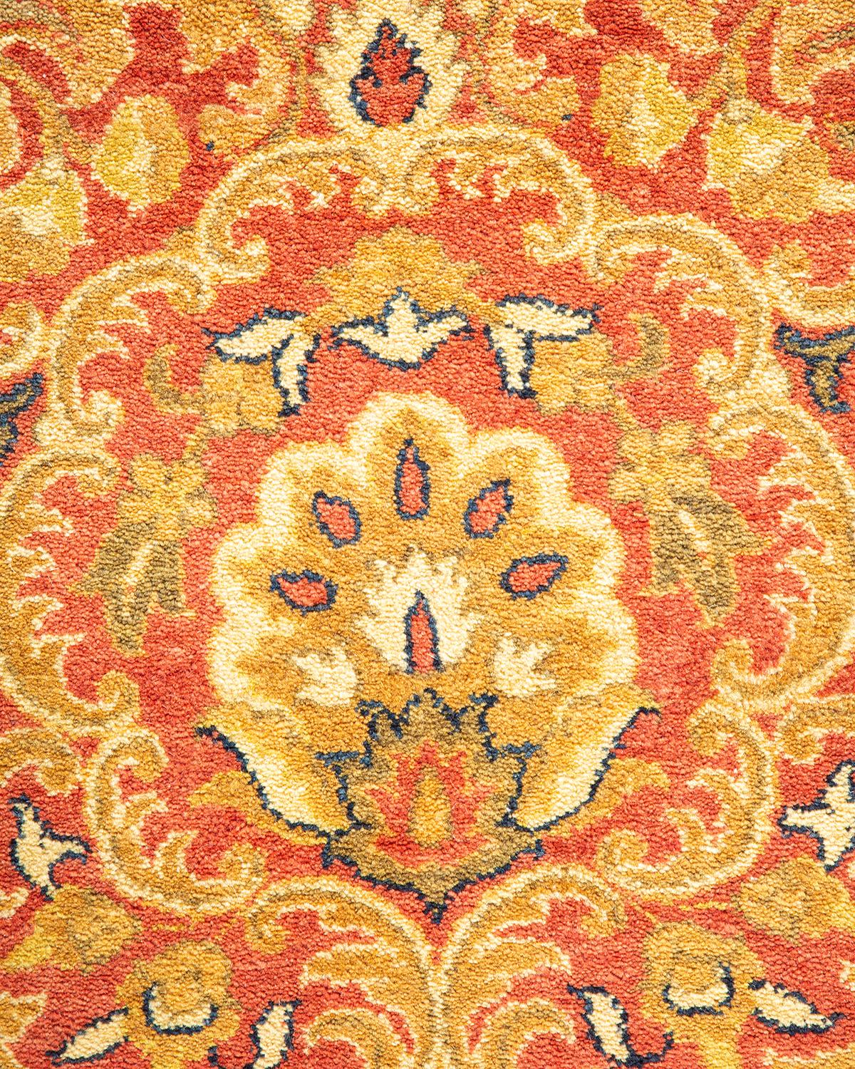 Contemporary One-of-a-Kind Hand Made Traditional Mogul Orange Area Rug For Sale
